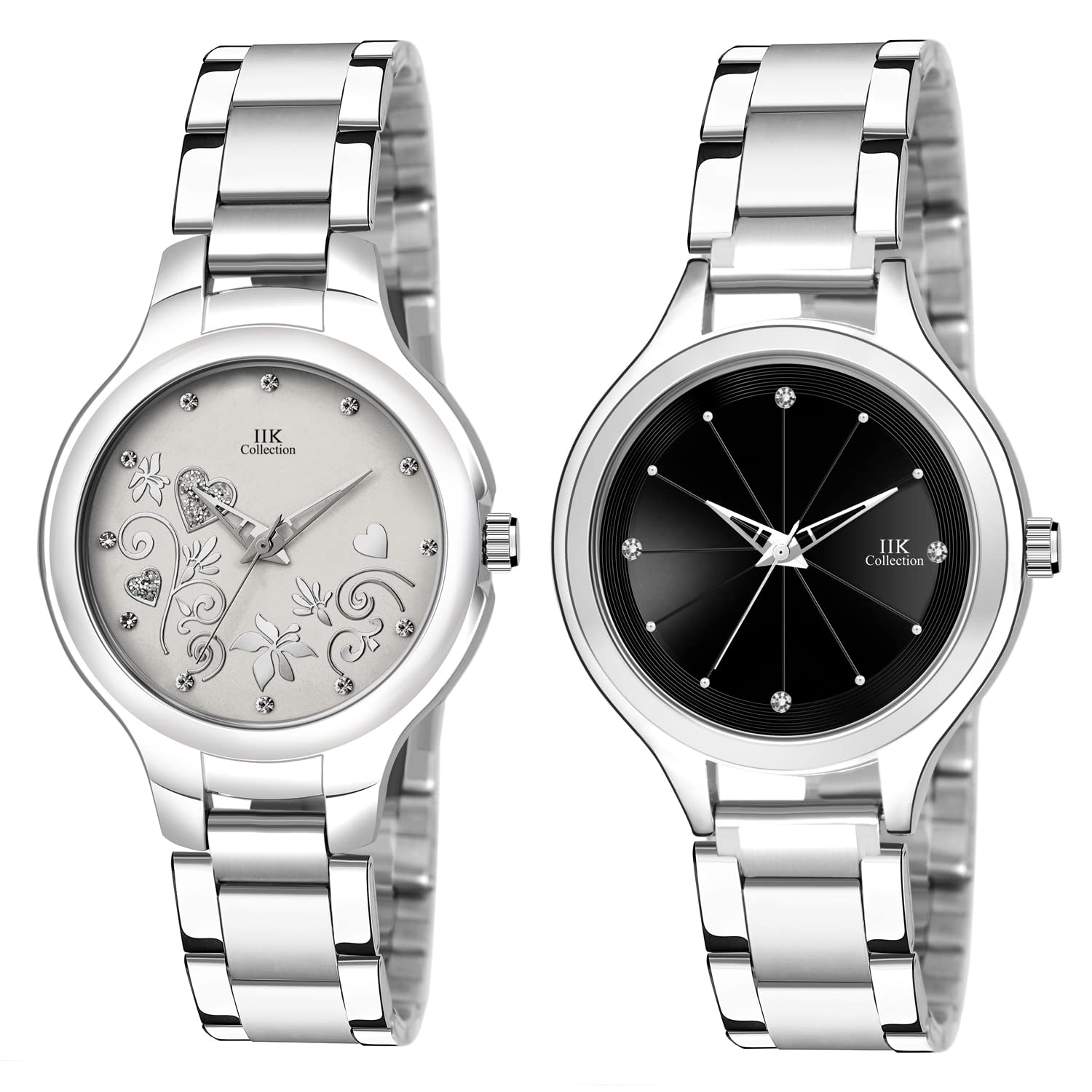 IIK COLLECTION Analogue Round Studed Dial with Silver Bracelet Strap Girls & Womens Wrist Watch (Pack of 2) (B09P1HN9TJ) Amazon Price History, Amazon Price Tracker