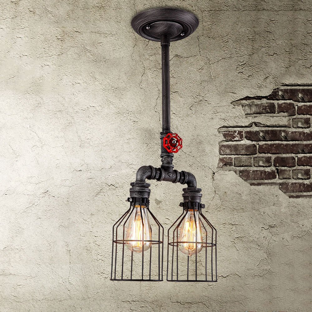 Chandelier industriel retro en métal durable et design Art Déco à double tête