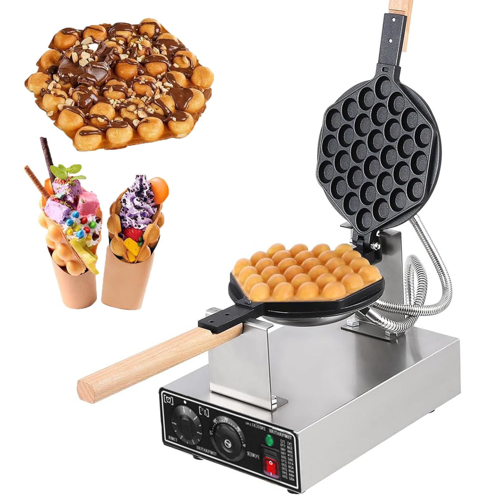 Ice Cream Burger Make Bubbles Waffle Machine, 1400W Double-Sided Heating Bubbles Waffle Maker, Stainless Steel Cake Oven Puff Bread