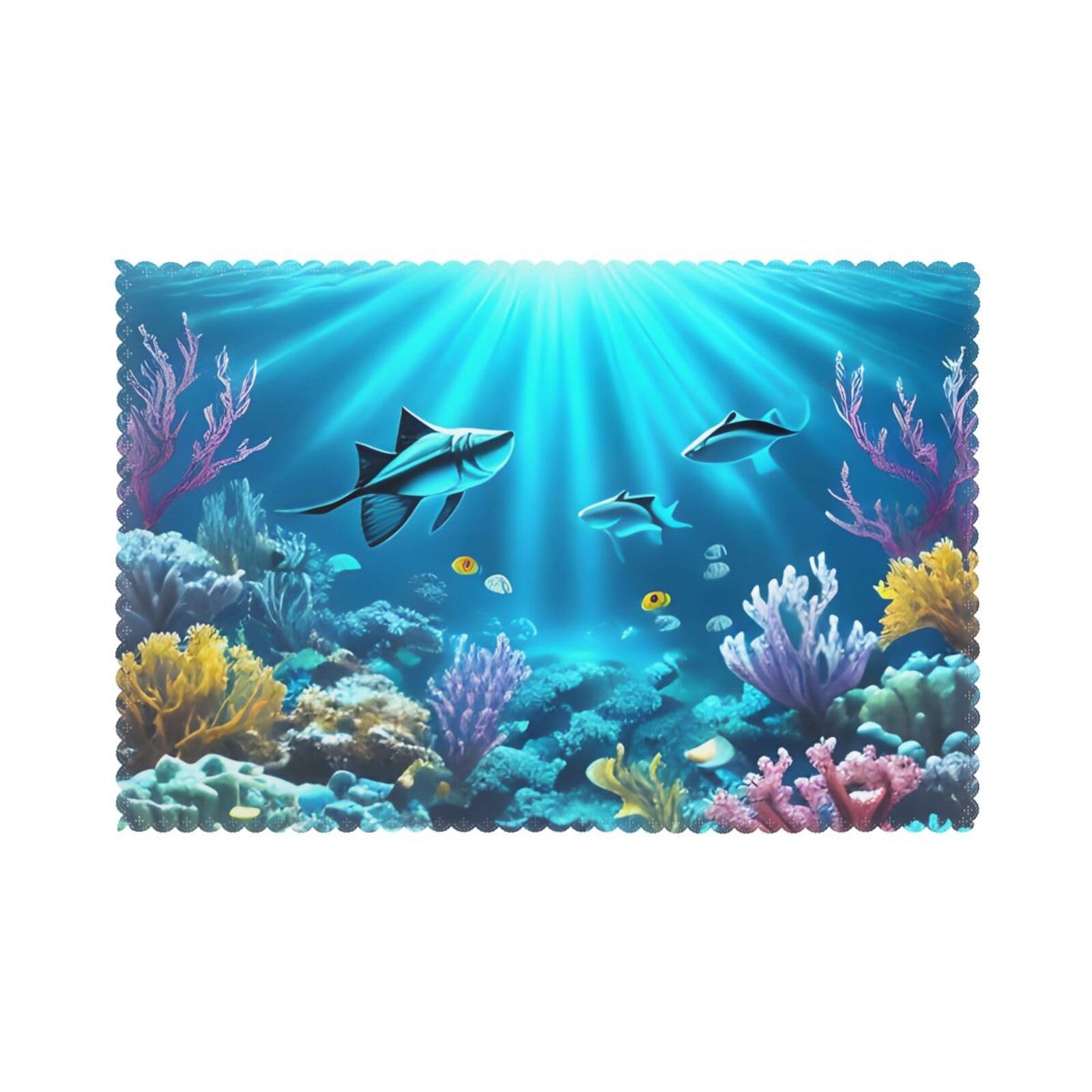 Submarine Coral Rays Placemat set of 6, oil-proof and insulated dining table placemats, washable and wipeable.