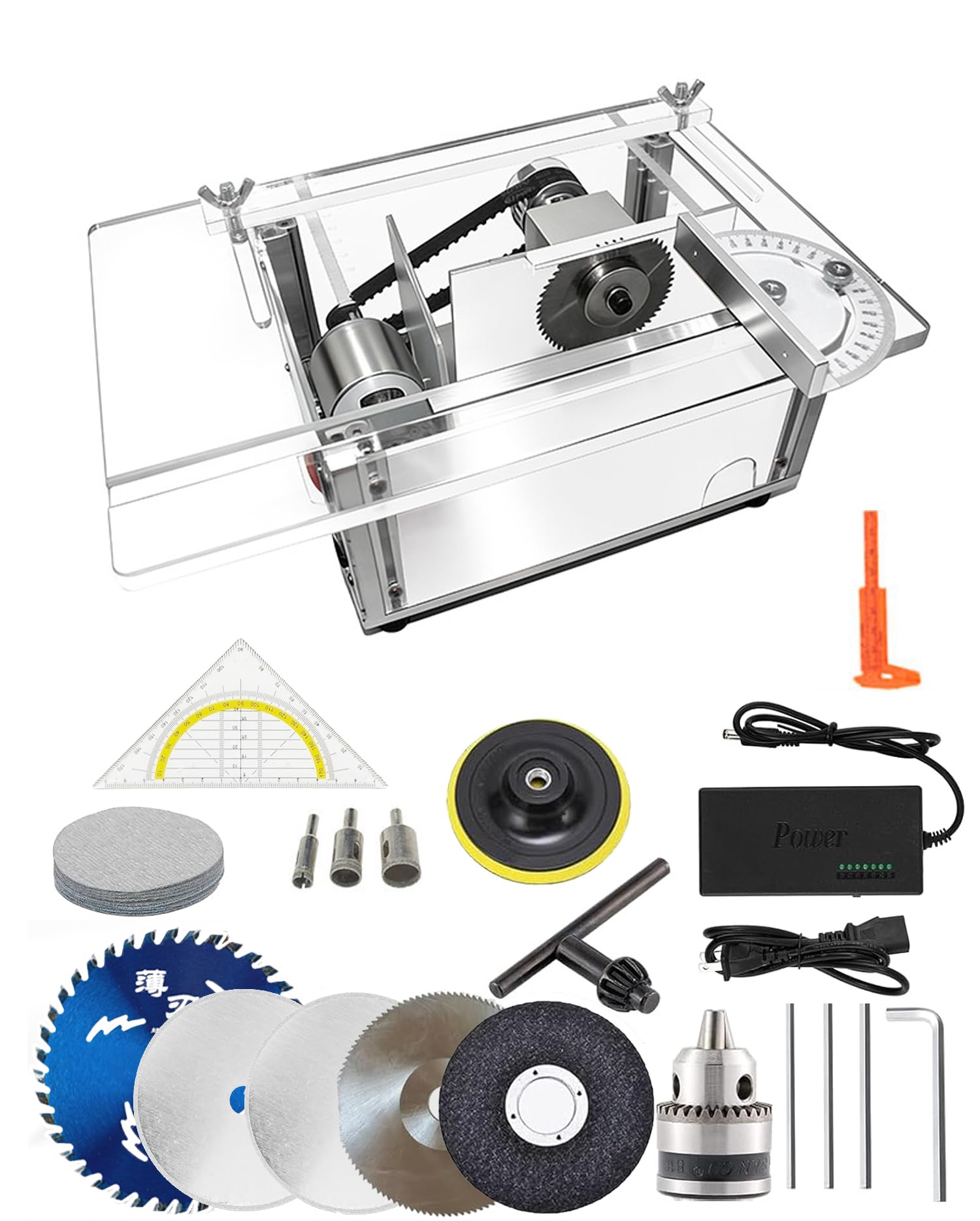 Mini piła stołowa do rękodzieła, 9000 obr./min, precyzyjna piła stołowa, regulowany kąt 0-180°, głębokość cięcia 0-29 mm, elektryczna piła biurkowa do drewna, metalu, akrylu, PCB, plastiku, zestaw