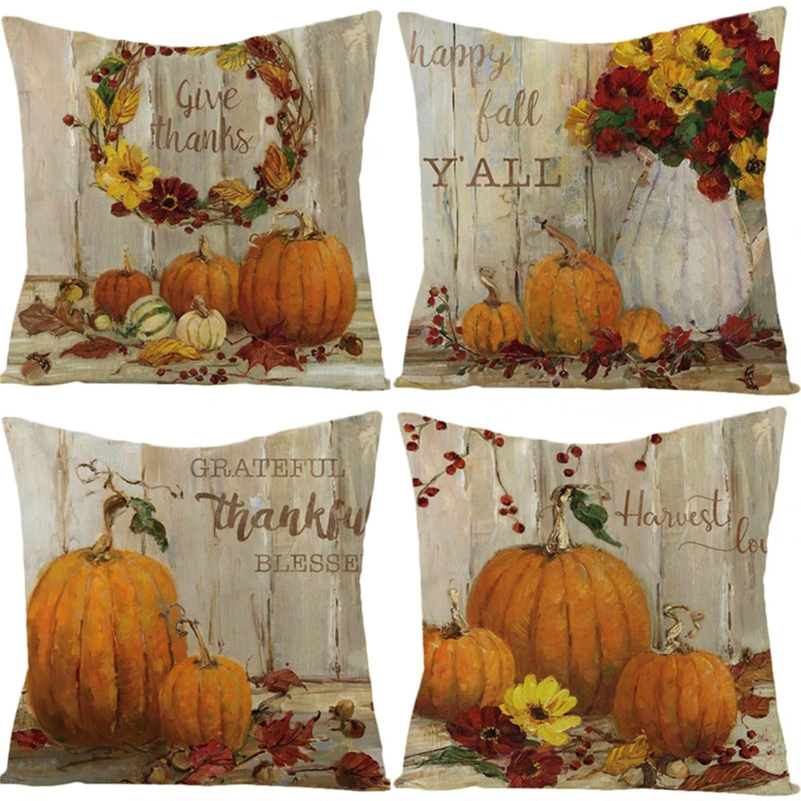 Set di 4 Fodere per Cuscini 75x75cm,cuscini per divano Fiore di zucca Giardino Esterno Fodere per Cuscini Decorativi Velluto Quadrate per Cuscino,per Casa Soggiorno Camera da Letto Divano YG1082
