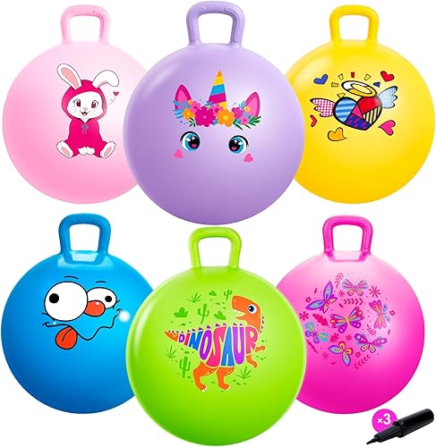 Miniatura 11 de ZOOJOY 6 pelotas saltarinas para niños de 3 a 8 años, pelota hinchable de 18 pulgadas con nubes y asas, juguetes para saltar sentados para Paquete