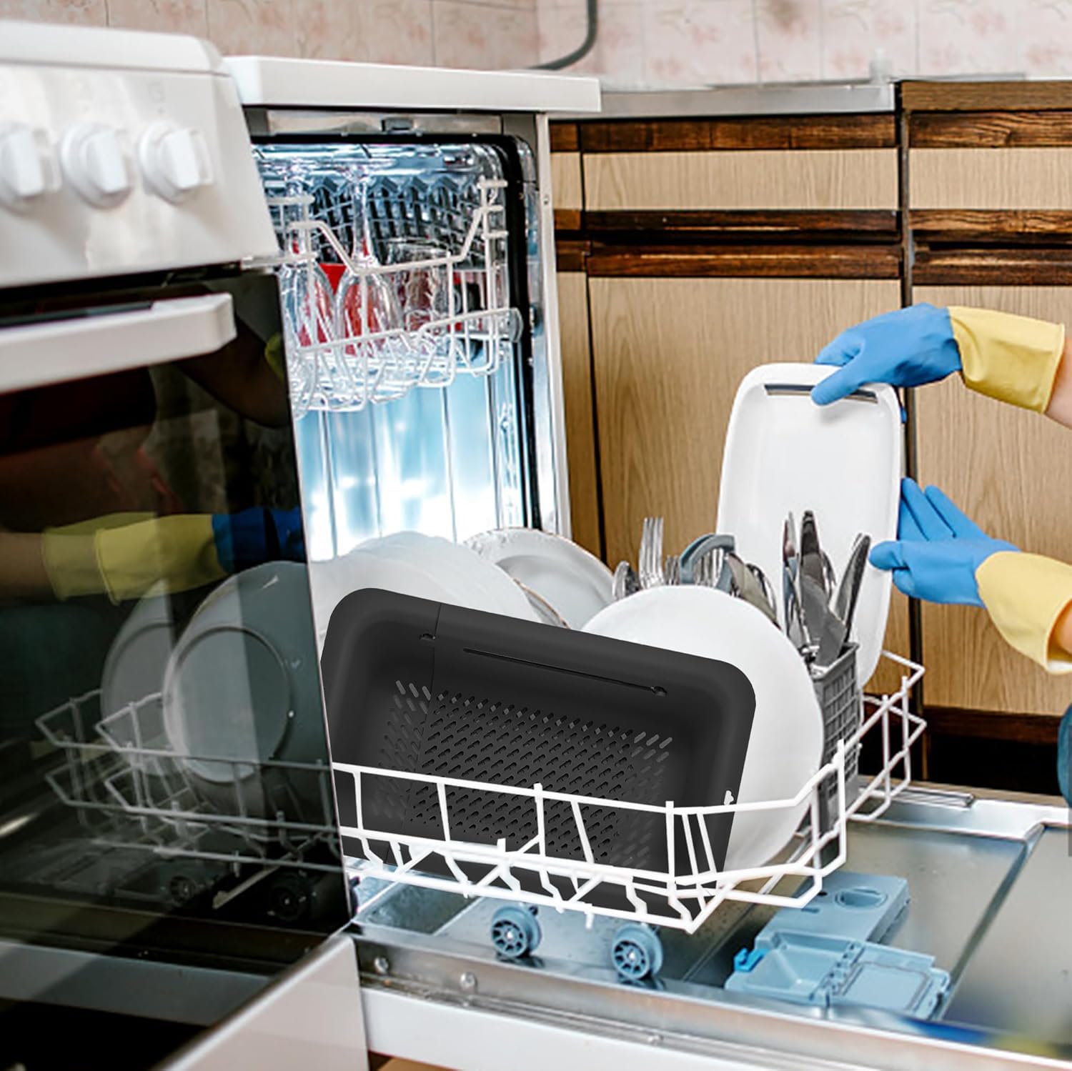LASSHSWA Colador y colador plegable para cocina, colador sobre el fregadero, colador para cocina, pasta de frutas, colador de alimentos, colador de plástico con un colador de fregadero de cocina de