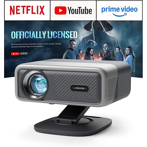 [Now with Netflix & 3500 ANSI] 4K Projector with WiFi and Bluetooth,TOF Real-Time Auto Focus Smart Projector, AuKing Outdoor Movie Home Theater Proyector with Omni-Adjustable Stand(grey)