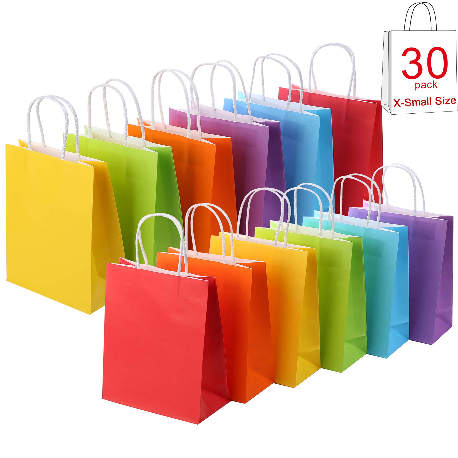 30 Pieces 4.7 5.9 2.4 inch Small Mini Gift Bags Party Favor Bags with Handle Assorted Colors (Rainbow X-Small)
