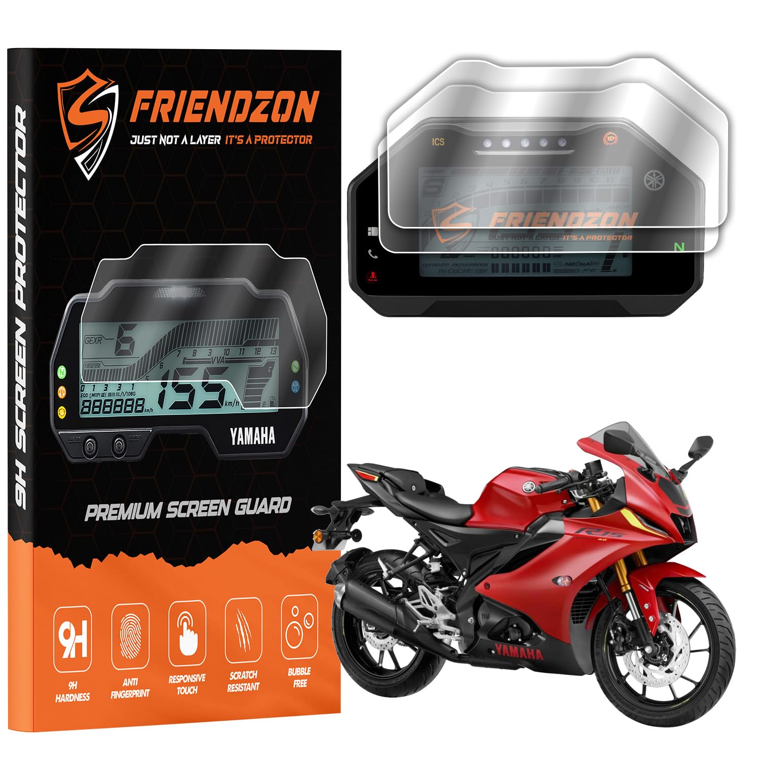 FriendZon Screen Guard For Yamaha R15 V4 / R15M / R25 | Instrument Cluster Protector | Speedometer Accessory | Anti Finger Print | Bubble Free [Not Tempered Glass] (Pack Of 2)