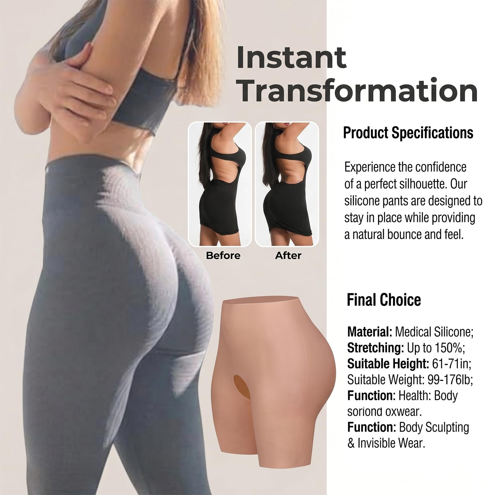 Pantalones realzadores de glúteos de Silicona, Fajas Moldeadoras sin Costuras para Caderas, Ropa Interior Invisible para Levantar los glúteos para travestis