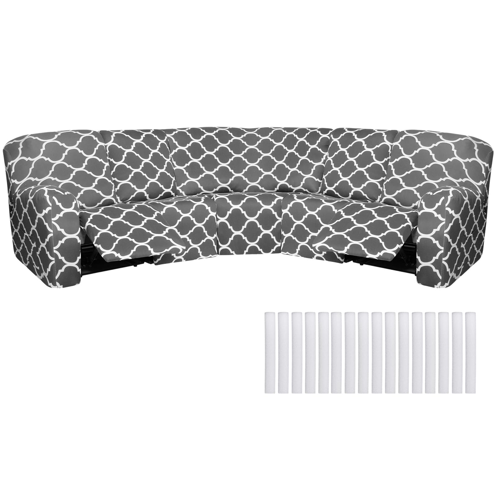 Peryiter 7 Pcs Printed L Shape Sectional Recliner Sofa Covers 5 Seat Sectional Couch Covers Milk Silk Velvet Stretch Reclining Sofa Slipcover Furniture Protector for Living Room (Dark Gray)