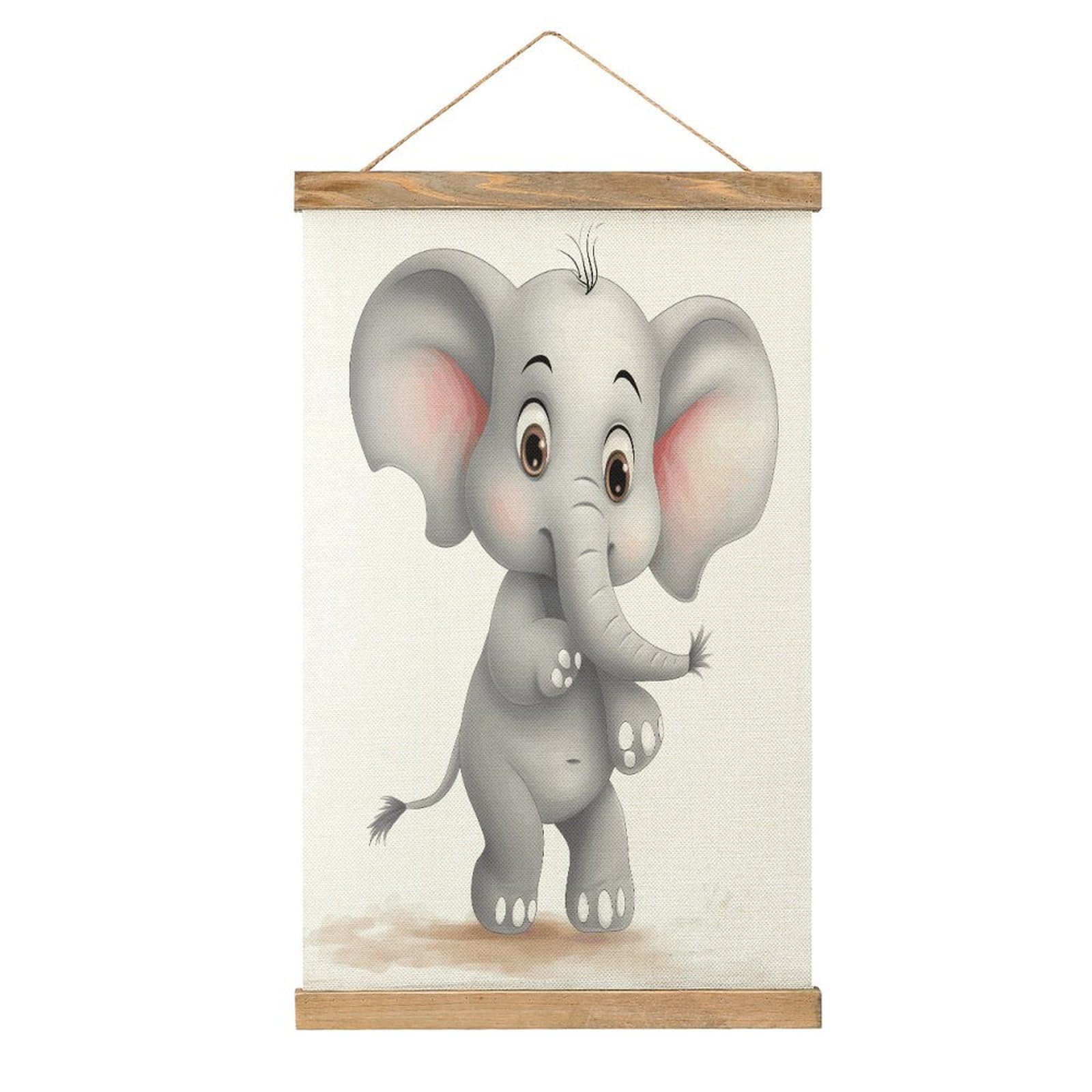 JTREHY Cute Elephant Linen Hanging Painting Vintage Poster Wall Art Prints Personality Style Wall Hanging Poster for Living Room Office Bedroom Decor Frame 13.2 X 20.47 Inch