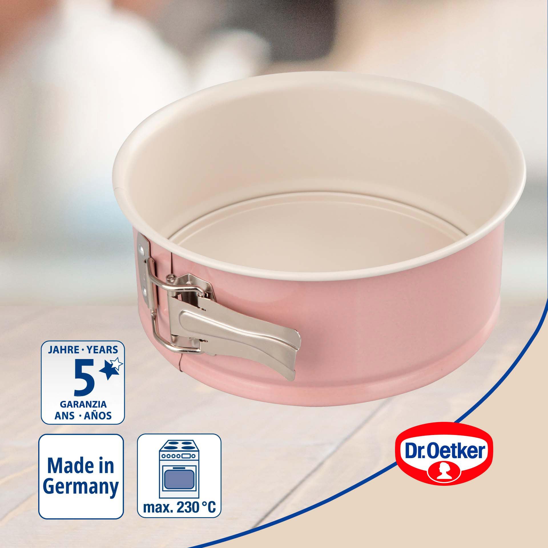 Dr.Oetker Stampo apribile in acciaio rivestito con ceramica rinforzata ø18cmx8, Linea Retrò, colore: rosa e panna, quantità: 1 pezzo