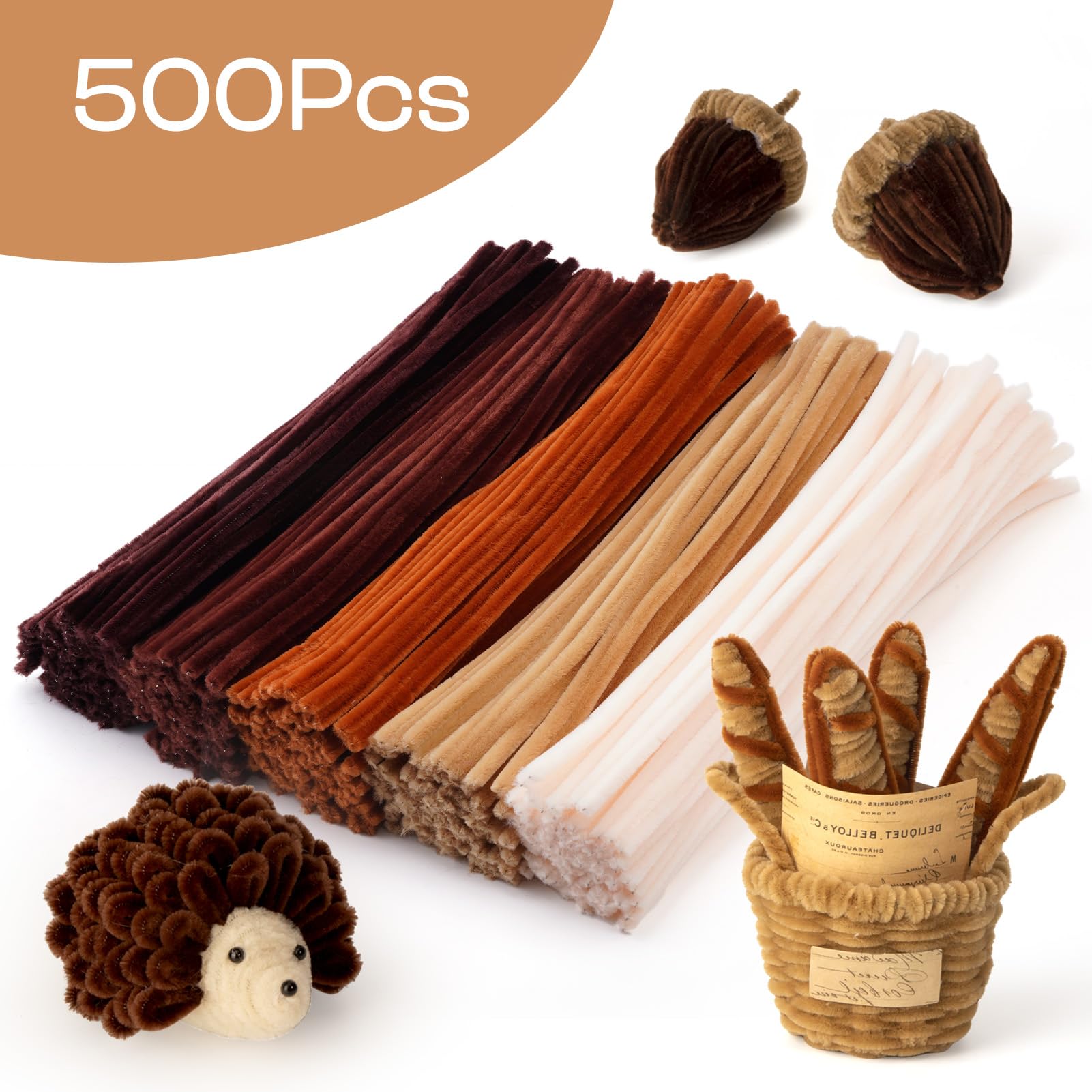Caydo 500 Pieces Brown Pipe Cleaners, Chenille Stems - Image 2