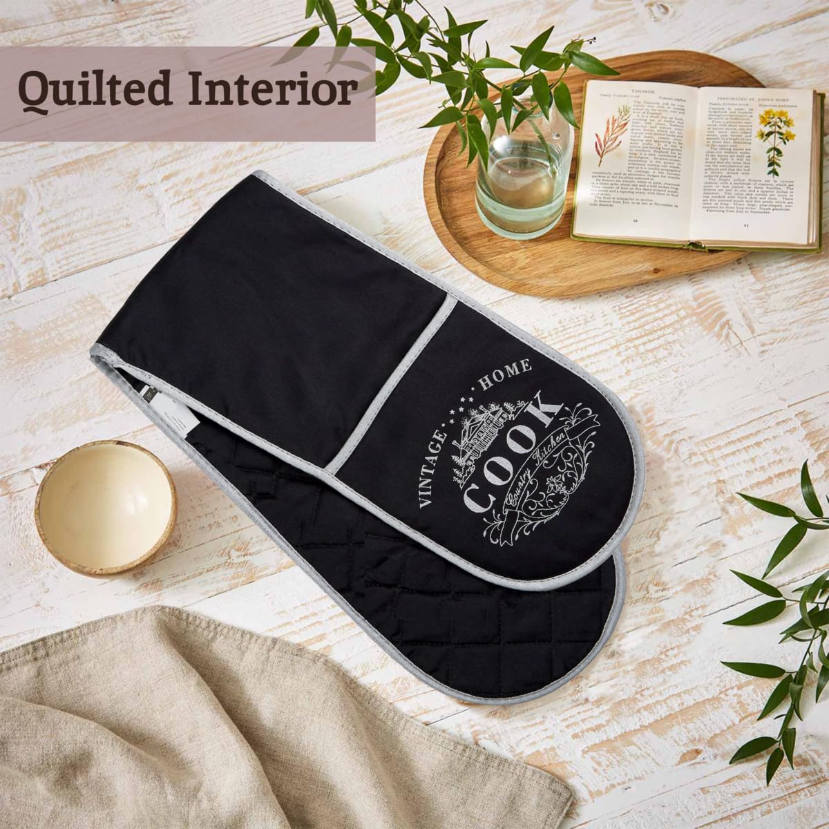 Premier Housewares Podwójna rękawica do piekarnika, Vintage Home Black Edition, na zewnątrz: 100% bawełna