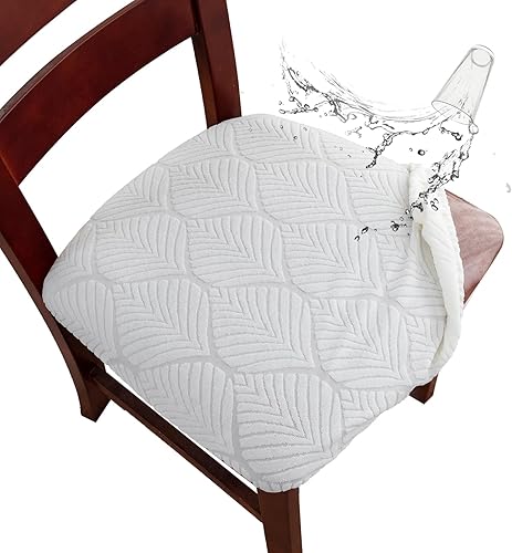 Miniatura 9 de Genina Juego de 6 fundas impermeables para sillas de comedor, fundas de asiento elásticas de jacquard para sillas de comedor, fundas protectoras