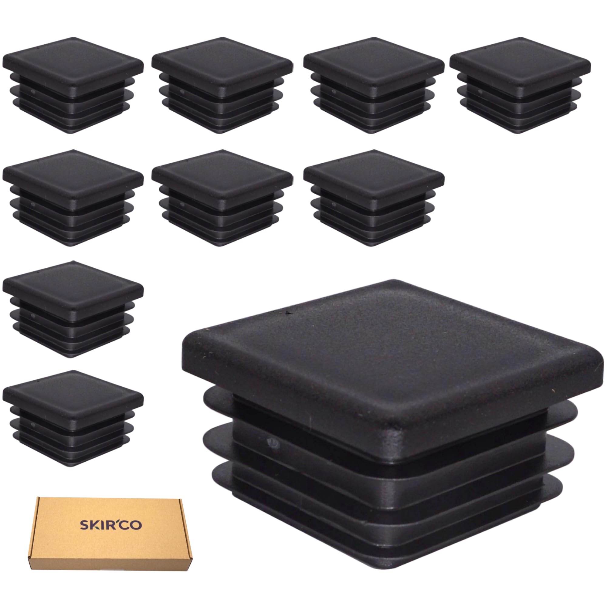SKIR'CO (10 pcs) Square Plastic Plugs 40 x 40 mm, Mat Tube End Caps, Square Tube Inserts, Fence Post Plugs, Black RAL 9005 - Image 2