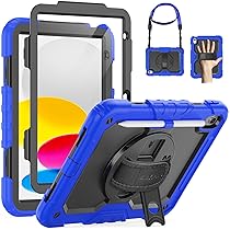 SEYMAC Custodia per iPad (A16) 11a, 10a Generazione (11, 10.9 pollici, 2025, 2022), Resistente agli urti con Protezione per lo Schermo, Supporto Girevole a 360°, Portapenne, Tracolla, Blu