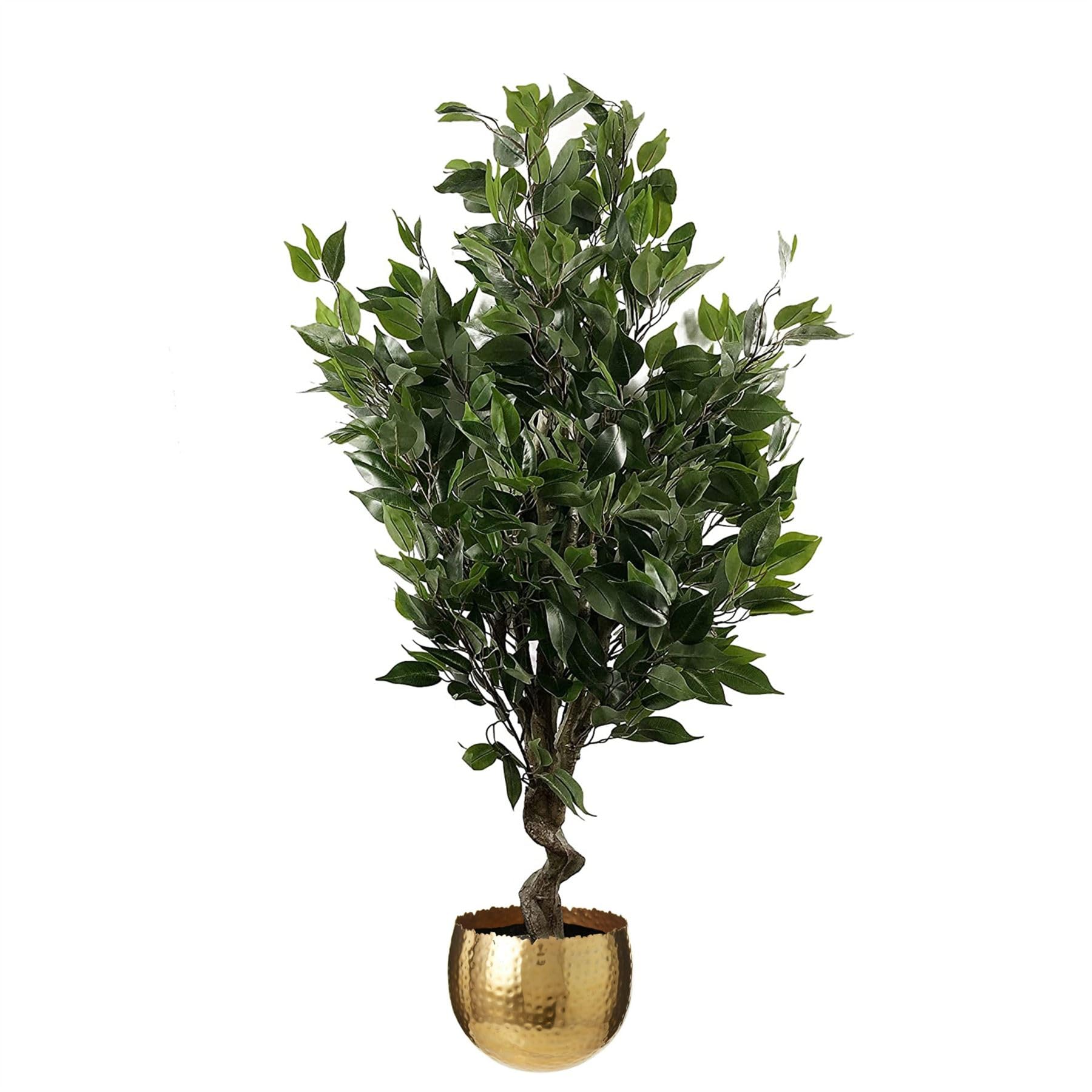 Leaf Evergreen Ficus Gold Curve Artificial Indoor Tree With Planter, Mixed Materials, 110Cm