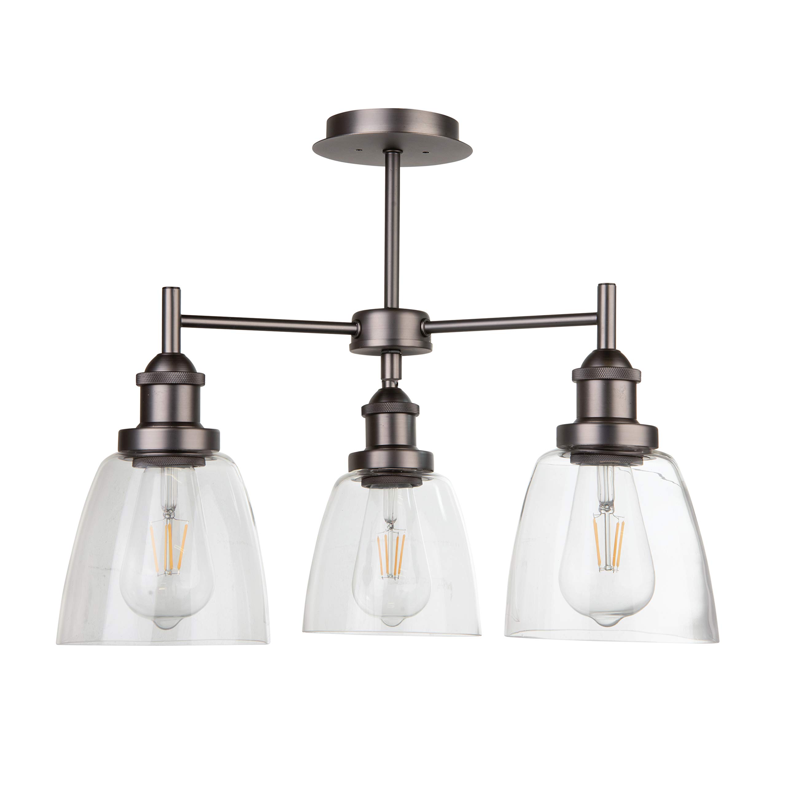 Lighting Supermarket Gune Metal Echo Modern Industrial Style Ceiling 3 Light - Living Room/Kitchen/Dining Room/Bedrrom - Trendy - Pewter - Clear Glass Shades