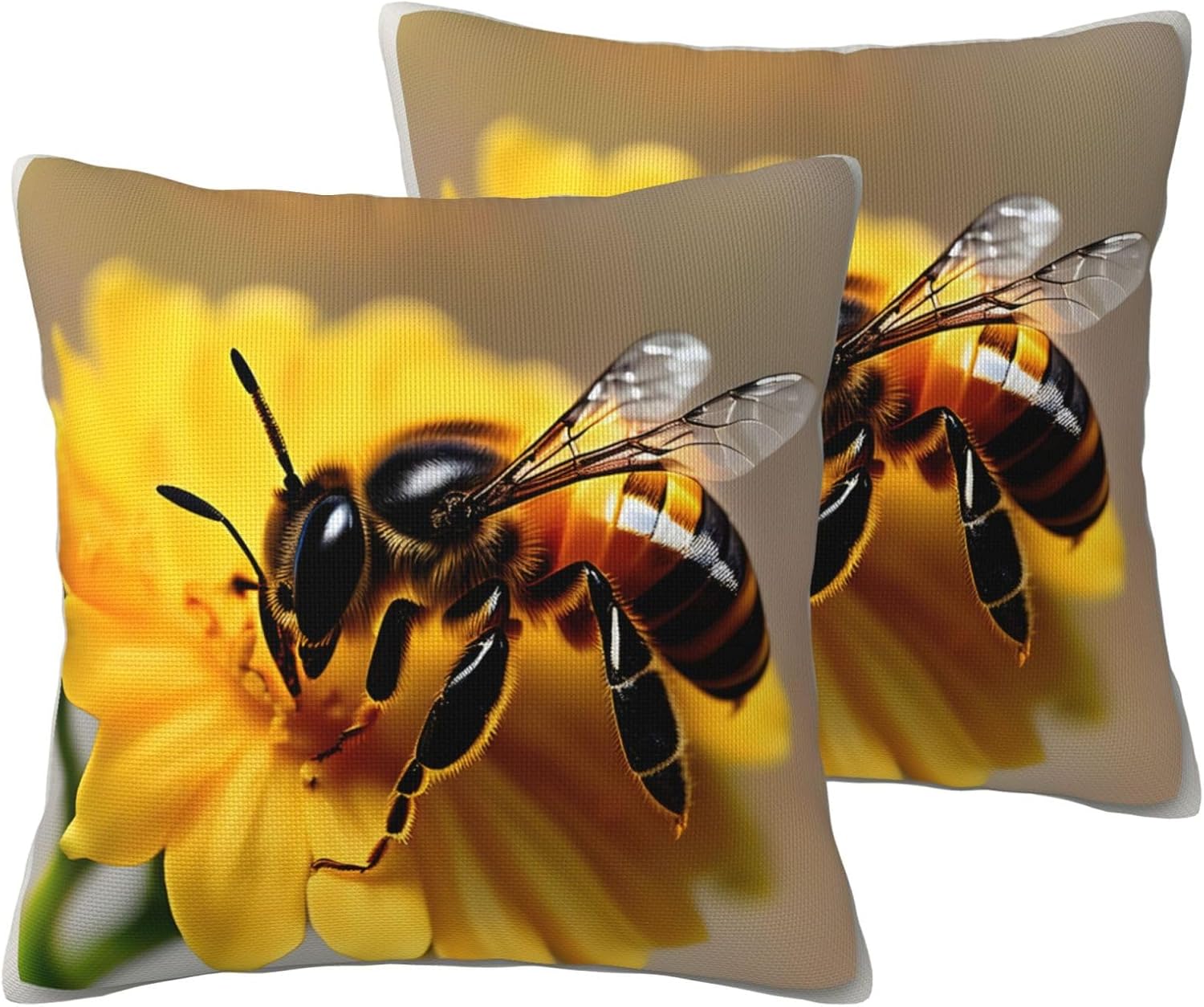 Honey bee and Flower Imitation Linen Pillowcase -2 Sets, Fashionable Home Decoration, Used for Sofas, Gardens, beds