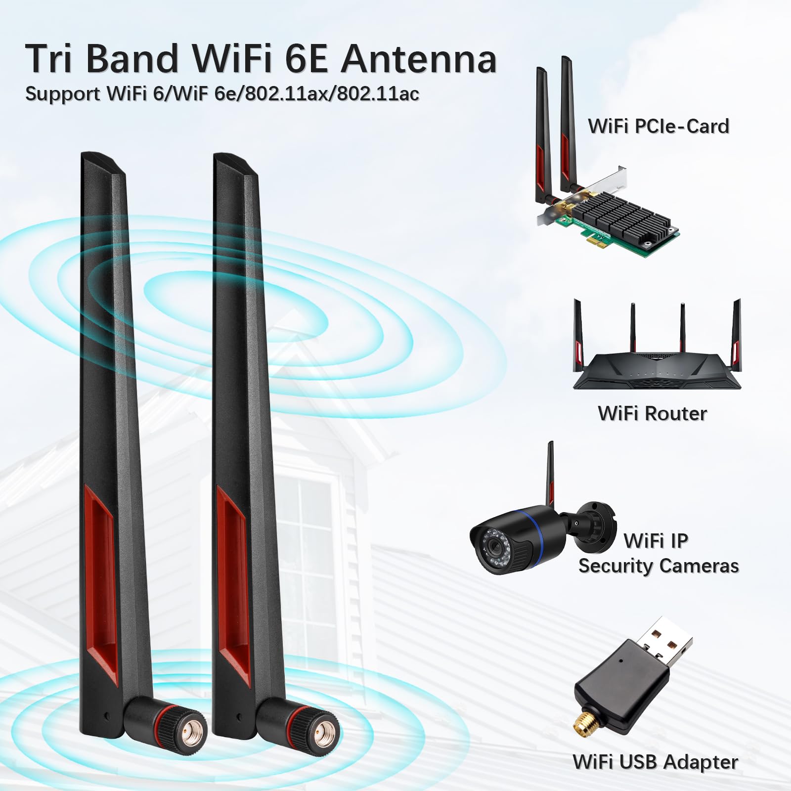 Superbat Antena WiFi 6E Tri-Band 2,4 GHz 5 GHz 6 GHz WLAN Antena magnetyczna Base z RP-SMA 200 cm przedłużacz do kart Wi-Fi, karty PCI, płyty głównej Bluetooth, Wi-Fi 6, routera FPV, kamera