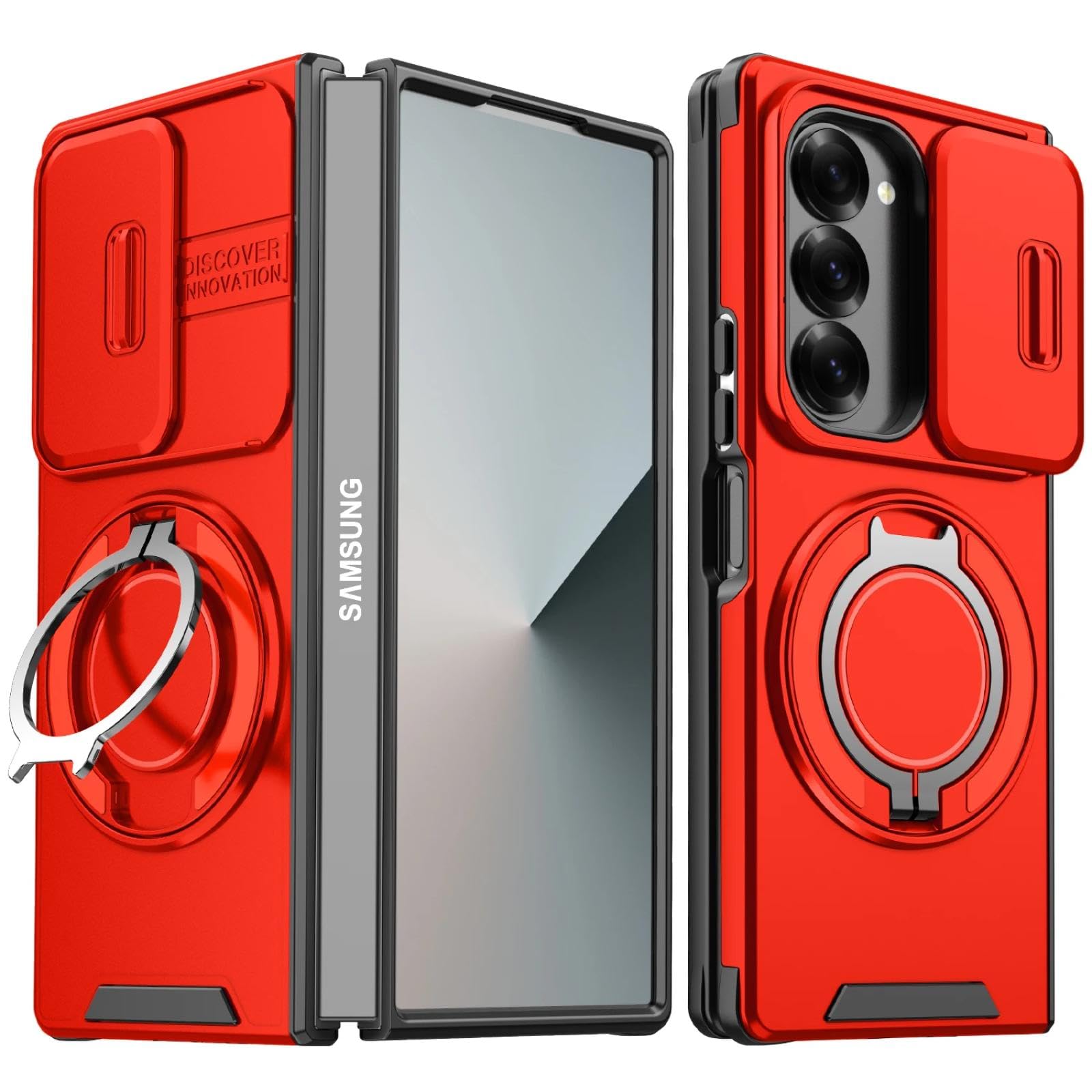 Coque magnétique pour Samsung Z Fold 6 rouge idéale pour le bureau et les trajets en voiture - 8