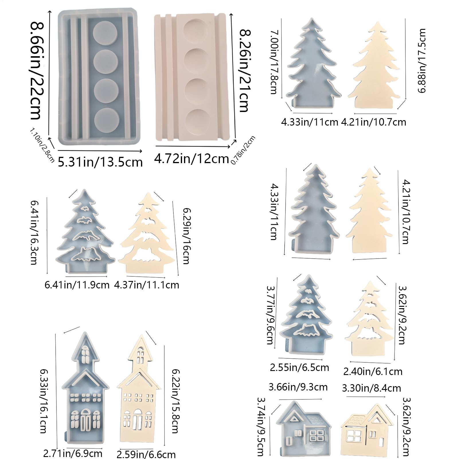 Lot de 7 moules en silicone en forme de sapin de Noël pour décoration de