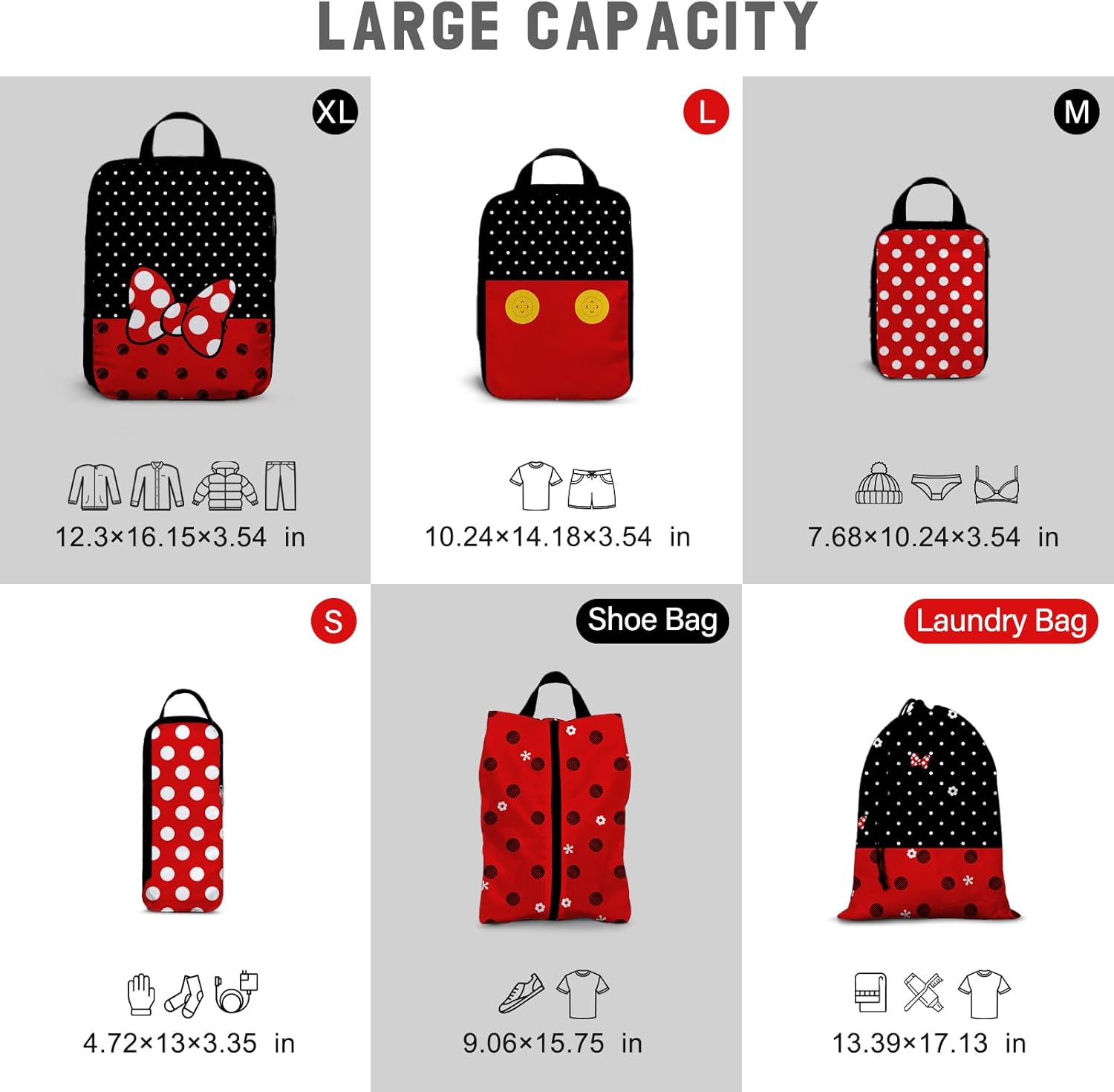 6 Set Travel Packing Cubes for Kids, Cute Compression Bags for Storage Packing with Shoe Bags for Packing In Suitcase, Space Saving Packing Organizers for Luggage Trip and Family Vacation