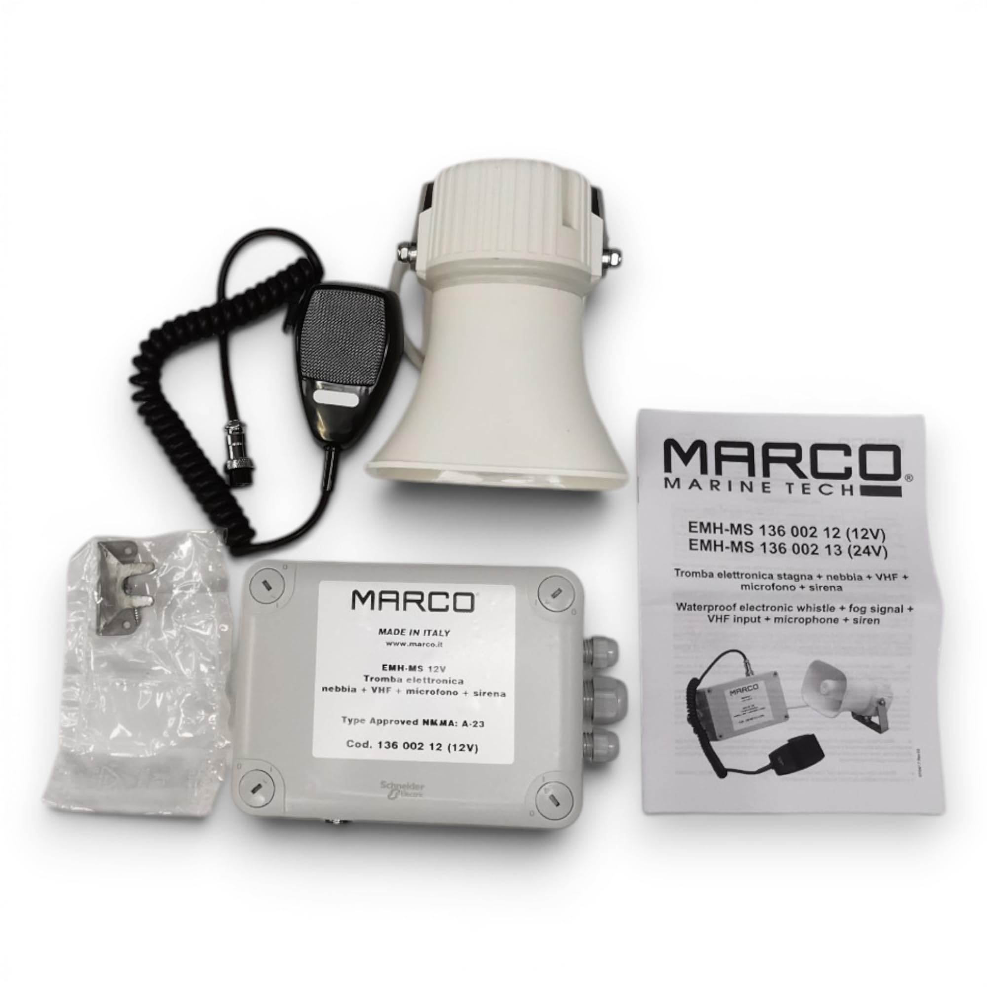 Marco EMH-MS elektroniczny gwizdek okrętowy, 12 V, głośnik + mikrofon + syrena, IP66, 13600212