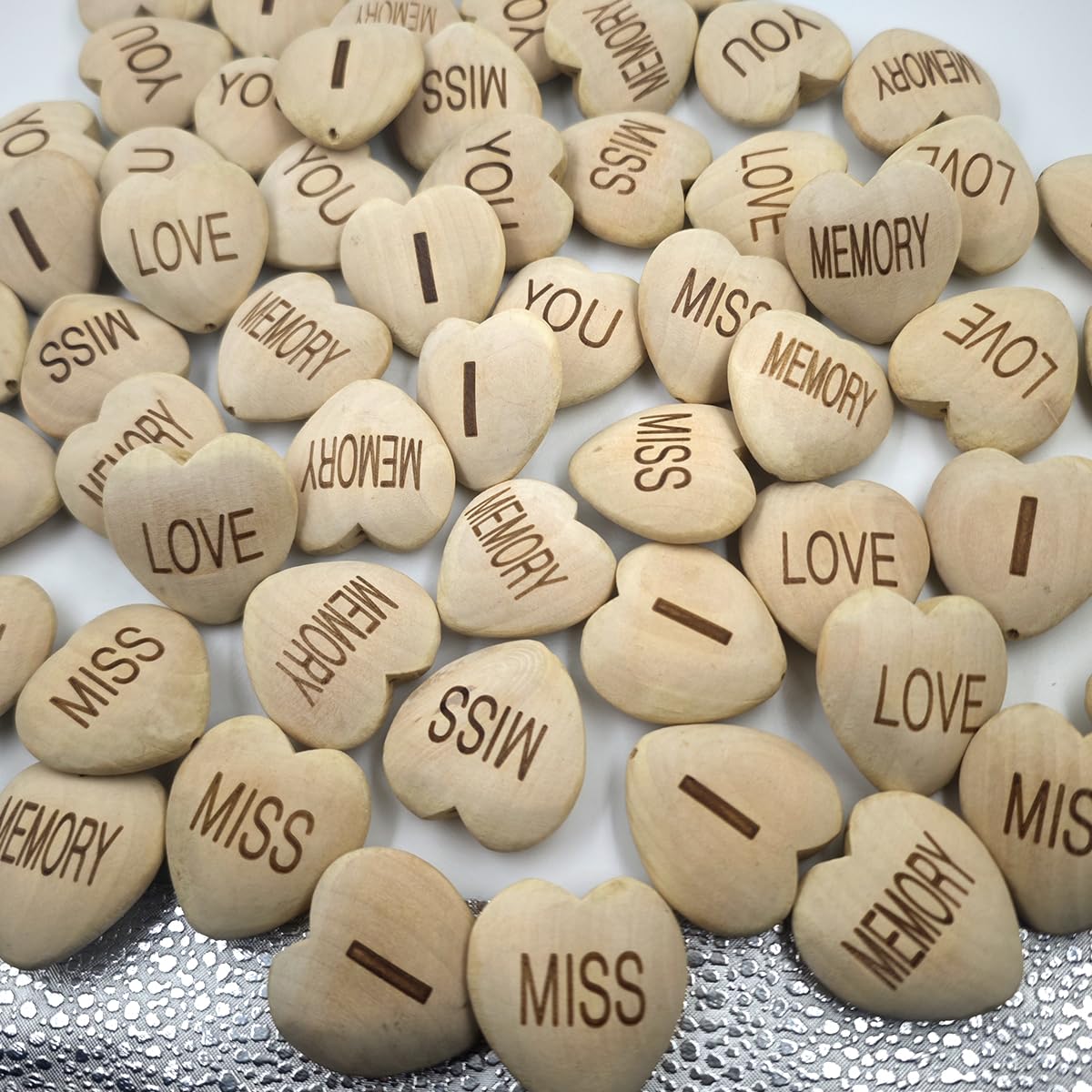 Drewniane koraliki w kształcie serca, 40 mm, z nadrukiem, laserowy nadruk 'I Love Miss You', drewniane koraliki w kształcie serca, do dekoracji walentynkowych, do samodzielnego barwienia i rękodzieła