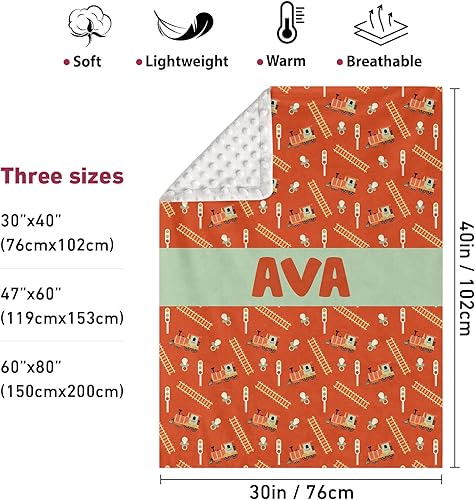Miniatura 2 de Manta de bebé de doble capa con nombre personalizado, estampado de tren naranja, regalos de cumpleaños para niños y niñas, manta de bebé
