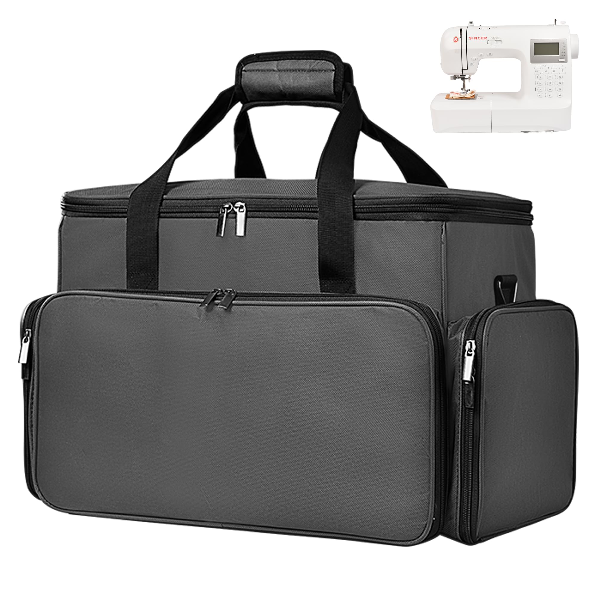 Bolsa Máquina Coser, Maletas de Transporte Máquinas de Coser, Bolsa de Viaje para Máquina Coser con 2 Bolsillos Extraíbles, Adecuado de la mayoría de Máquina de Coser, Gris(Sola Bolsa)
