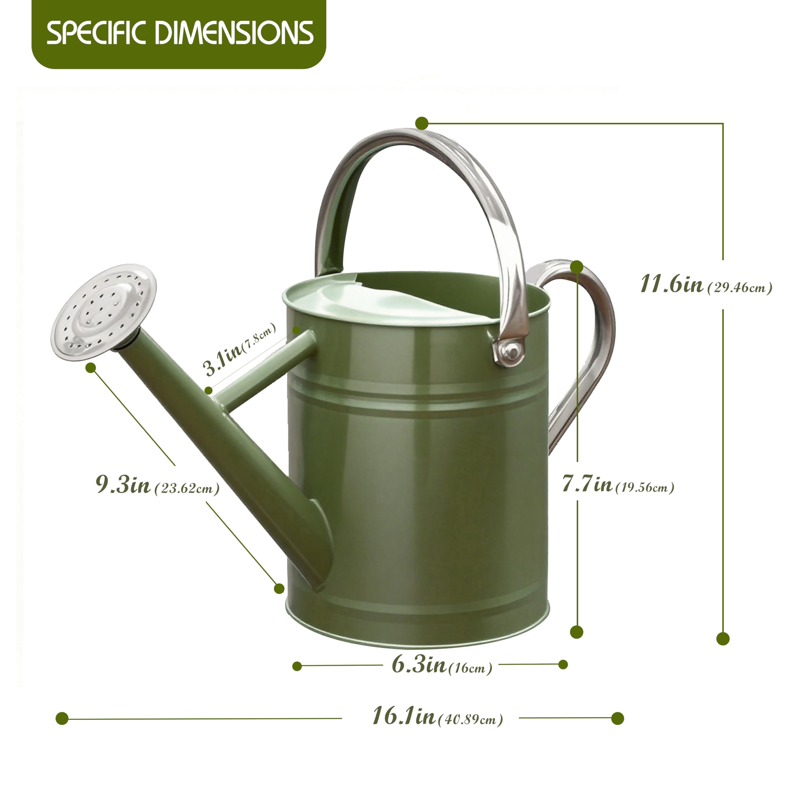 Arrosoir en métal de 2,5 l en acier inoxydable pour arrosage des plantes de jardin extérieur et intérieur (vert émeraude)