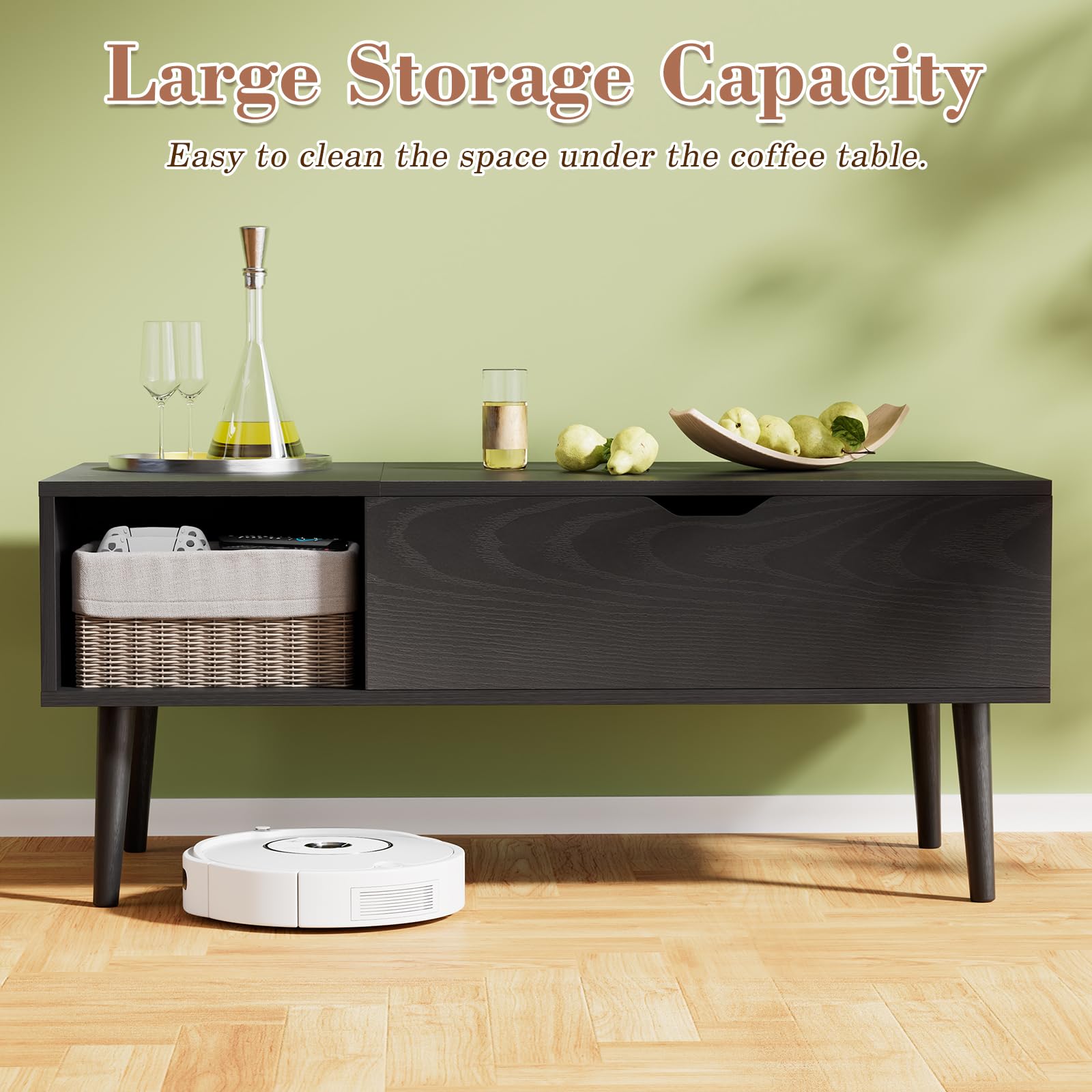 OLIXIS Wood Lift Top Coffee Table with Hidden Compartment and Large Storage Shelf, Lift Tabletop Dining Center Table for Home Living Room Office,