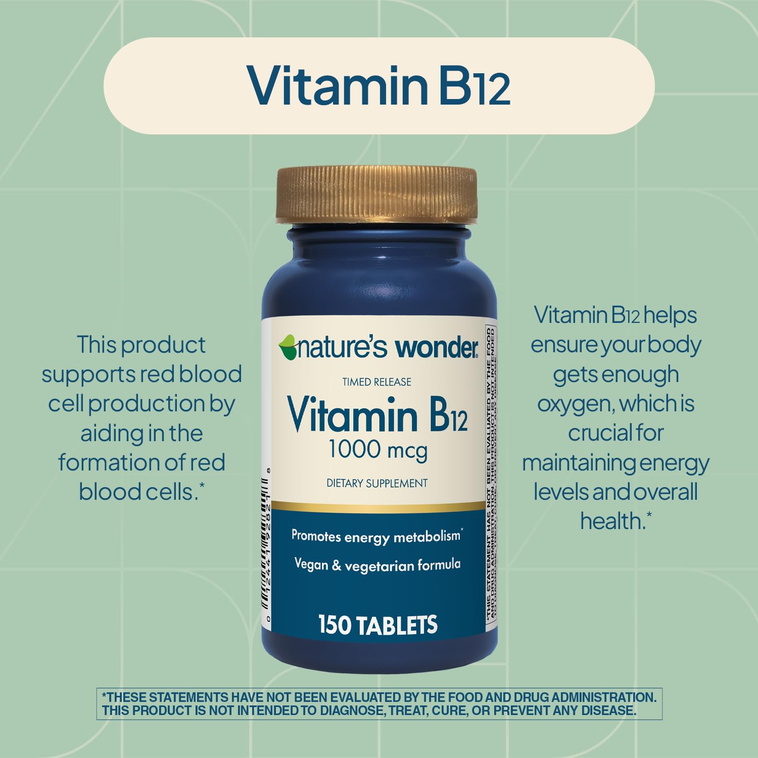 Nature's Wonder Vitamin B12 1000mcg Timed Release Steady Energy 150Tablets — Amazon image 6