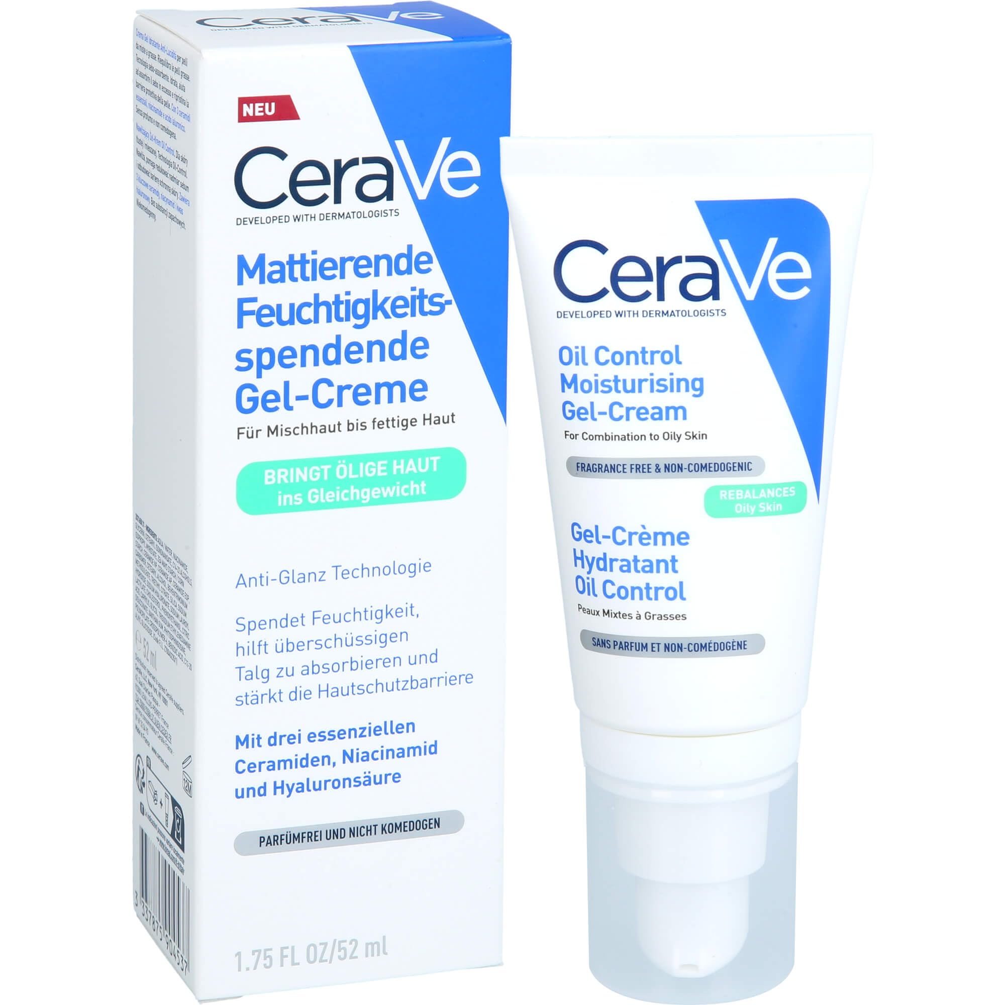 CeraVe Crema Gel Idratante con Effetto Mat, Per Pelle Grassa e Oleosa, Con Acido Ialuronico, Ceramidi e Niacinamide, Idratante a Lunga Durata, 52 ml