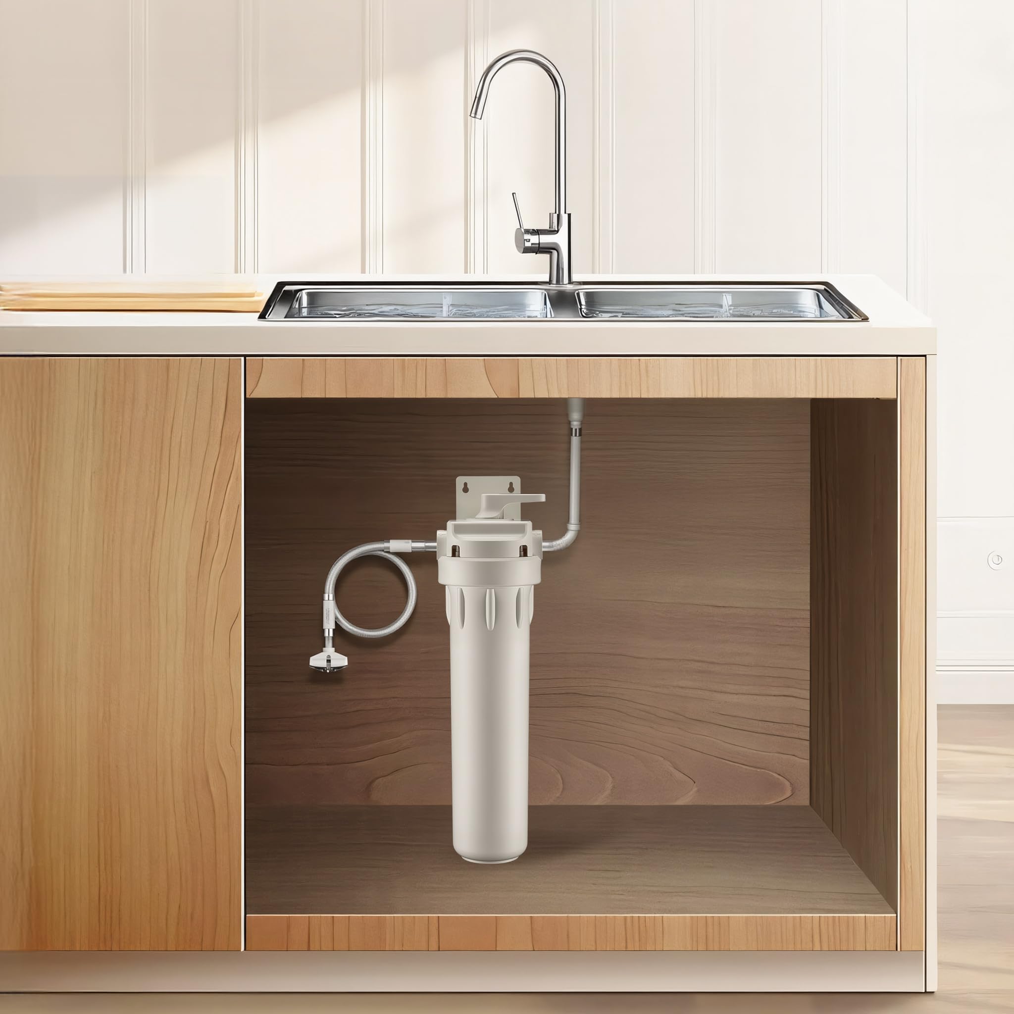 Naturewater filtr wstępny do wody z wkładem PP 20", filtr mechaniczny z płukaniem wstecznym, ciśnienie robocze 1,5–5 bar, filtracja wody w domu