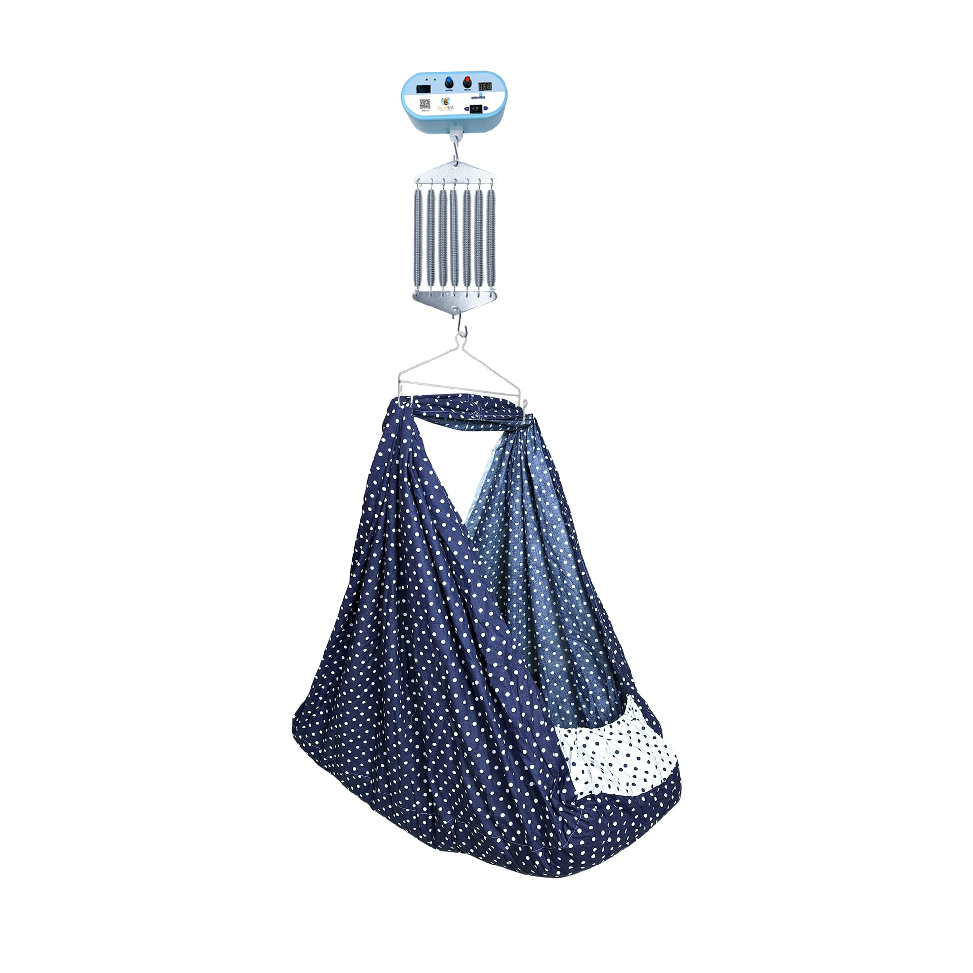 Cradle for New Born Baby, Automatic thottil, joli, uyyala and jhula with Automatic Spring and Removable Cradle and Mosquito net with Dotted Pattern
