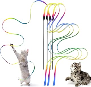 Kzouenzu Katze Zauberstab 60cm, Katze Wand Interaktives Spielzeug [4 Stück], Interaktives Katzen Regenbogenstab Schnurspielzeug, Interaktiver Zauberstab Für Katzen Für Trainingsgerät Indoor product image