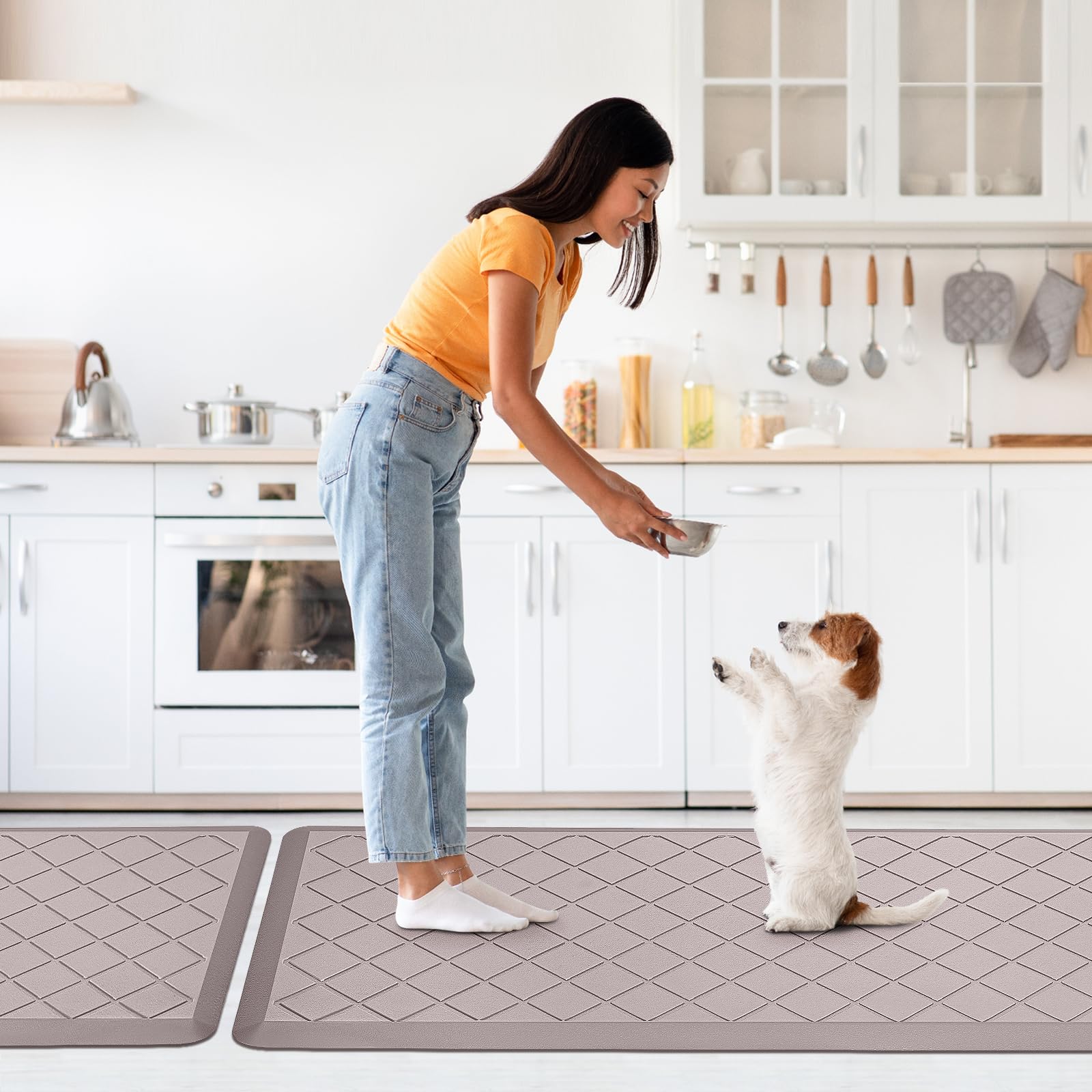 Tapete de Cocina Acolchado, 2 Piezas, alfombras de Cocina antifatiga, alfombras de Cocina Resistentes y Antideslizantes, ergonómicas y cómodas de Espuma para el hogar, Oficina, Fregadero,