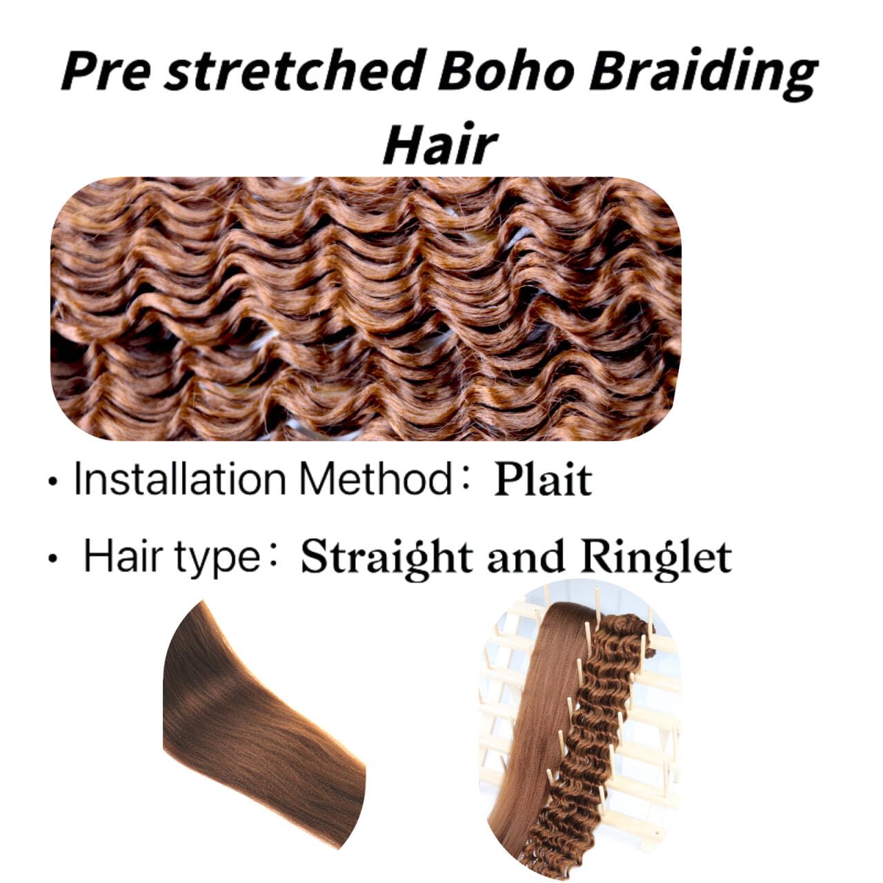 Paquete de 6 trenzas bohemias de 40,6 cm, color marrón, 6 unidades, rizadas, onduladas, bohemias, preestiradas, trenzas, trenzas, sintéticas, sin nudos (30#)