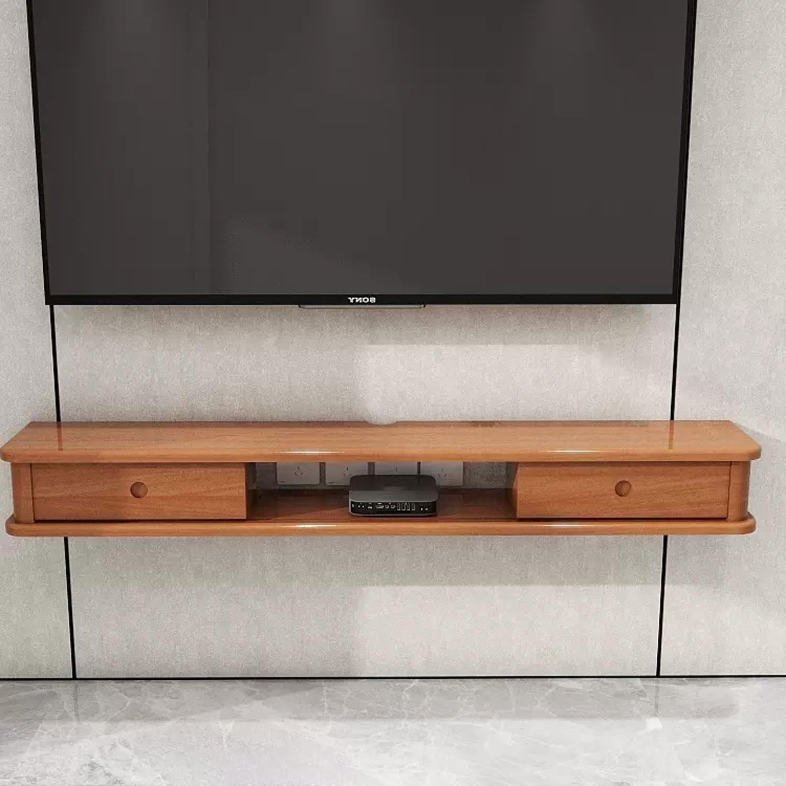 Mobile TV montato a parete Mensola a muro Staffa mobile Mensola TV per Xbox One/Decoder per cavi/Lettore DVD/Console di gioco/Router/Set top box Mensola portaoggetti Supporti TV per soggiorno in legno