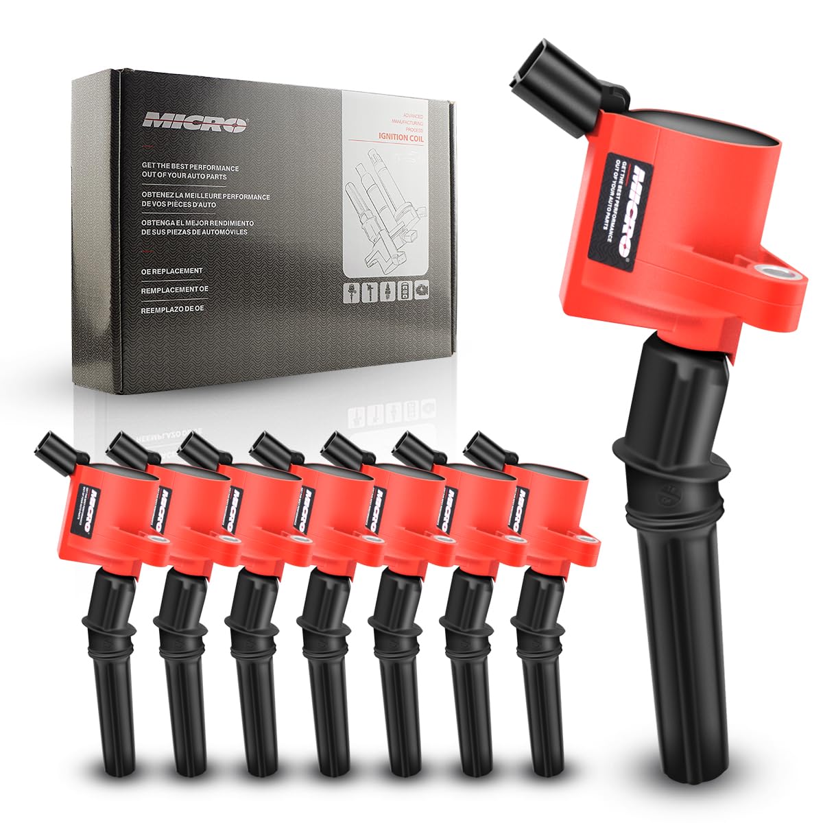 Micro DG508 Ignition Coil Pack High Engine 8 PCS Ignition Coil Curved Boot for Ford E150 E250 F150 F250 4.6L 5.4L V8 Lincoln Mercury Compatible Part