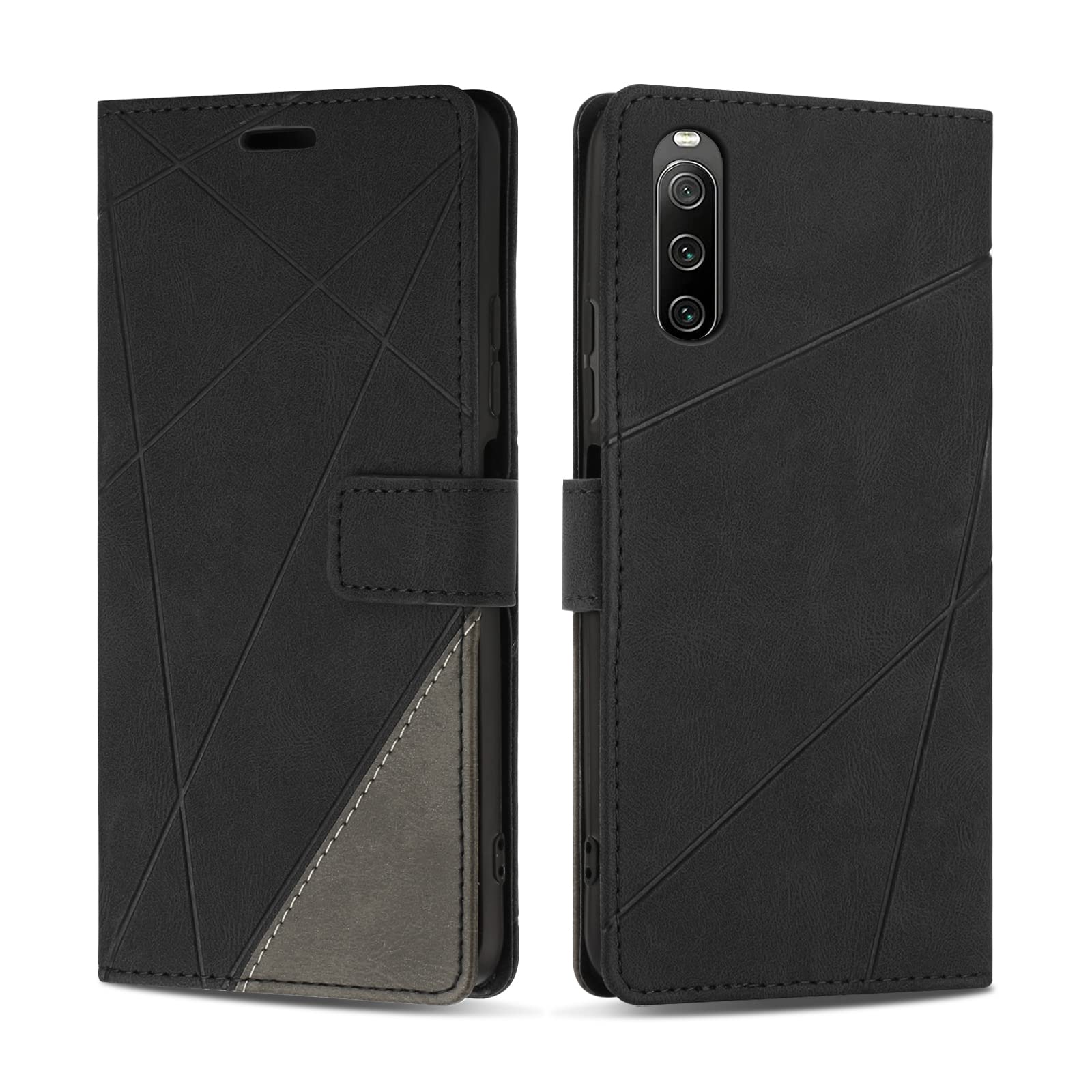 Sony Xperia 10 IV Case, Premium PU Leather Shockproof Wallet Flip Case Cover for Sony Xperia 10 IV, Black