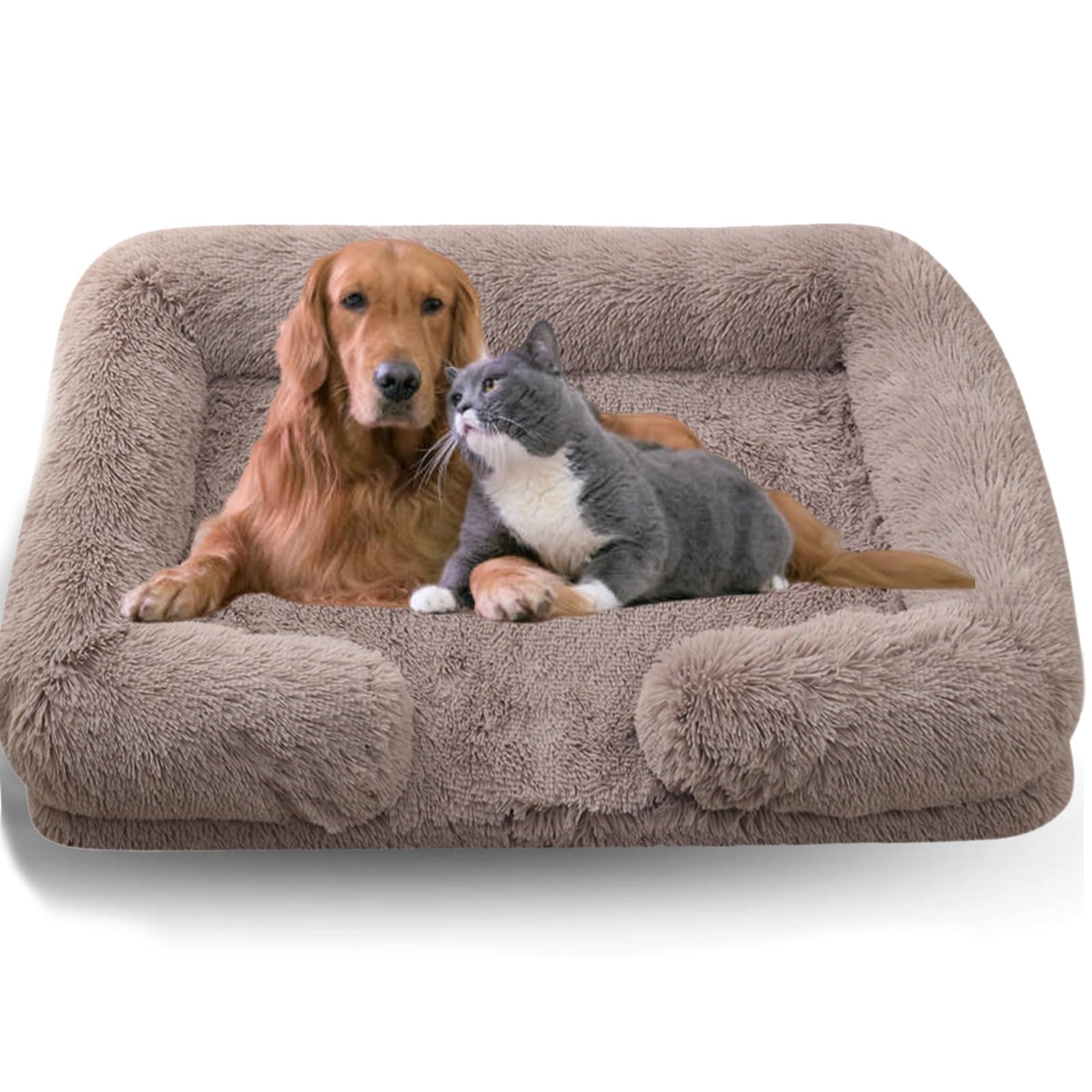 WTZHHK Cama Perros Pequeños Sofá para Perros Grandes Cama Ortopédica para Perros con Funda Extraíble Lavable, Forro Impermeable y Fondo Antideslizante. (Color : Beige Brown, Size : L)