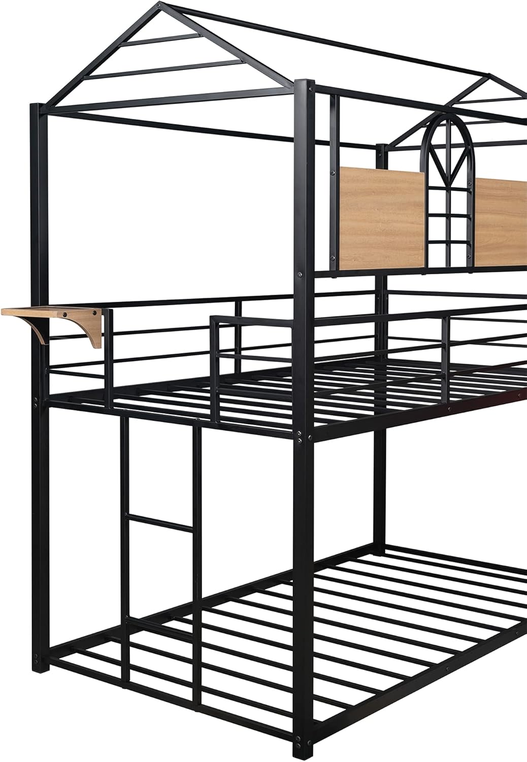 Twin Over Twin Bunk Beds with Slide, Metal Frame House Bunk Bed , Low Twin Bunk Beds with Built-in Ladder for Kids Toddlers Girls & Boys , No Box Spring Needed (Black+Red Slide)