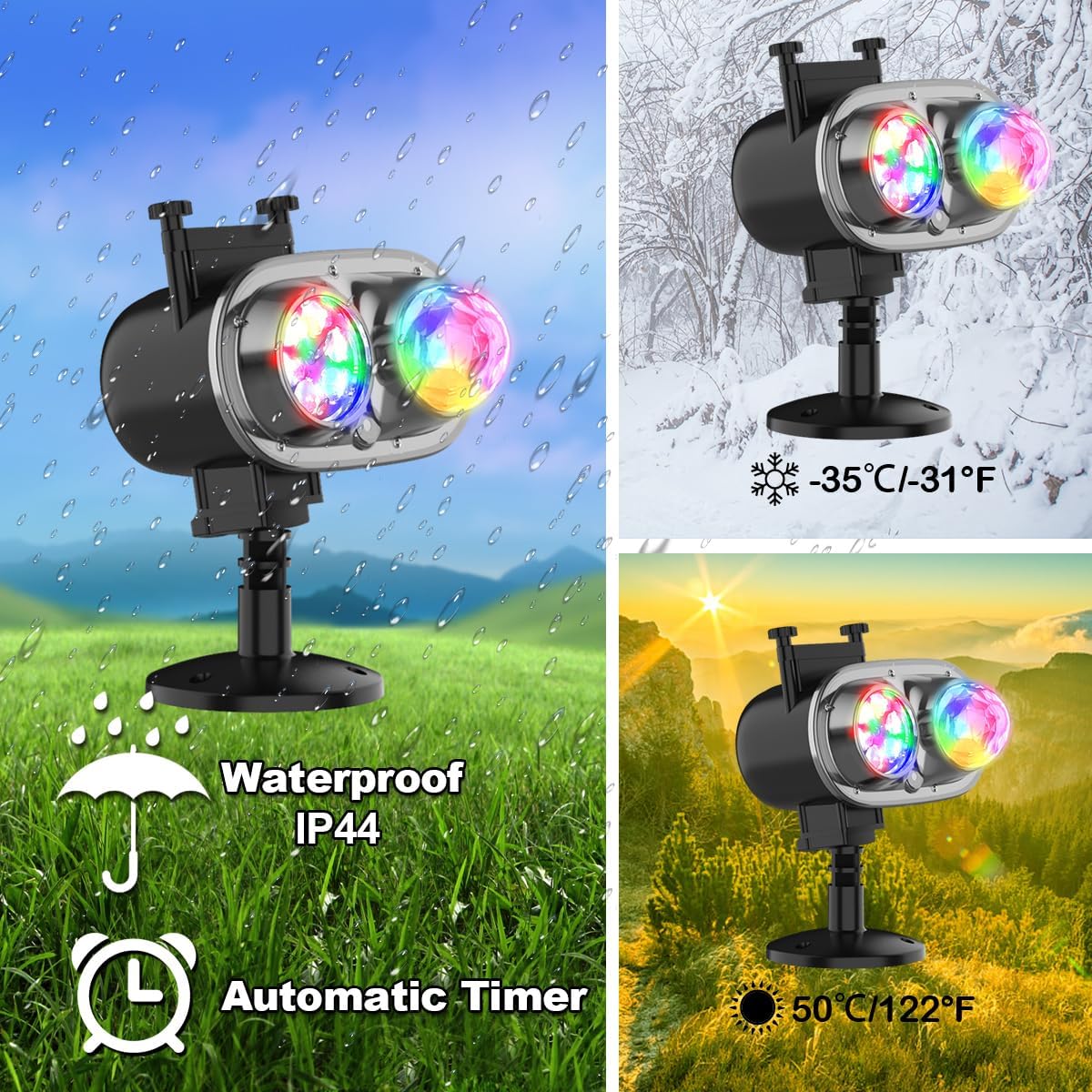LED Christmas Projector Lights,2-in-1 Ocean Wave Projector,16 Slides 10 Colors,Remote Control Indoor Outdoor Waterproof Holiday Light for Halloween Christmas Birthday Party Garden Landscape Decoration