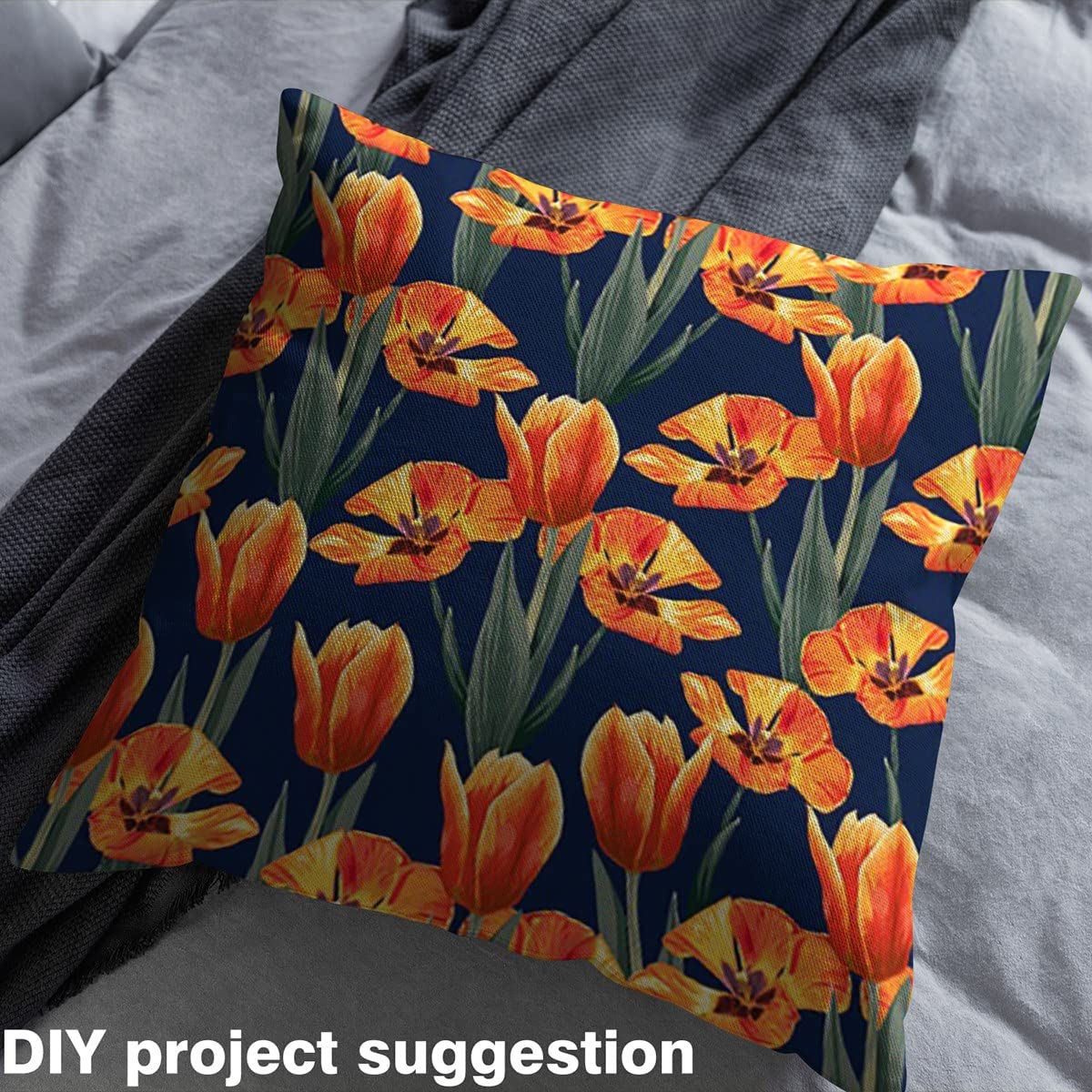 Floral Outdoor Fabric by The Yard,Tulips Flowers Upholstery Fabric for Chairs,Chic Watercolor Garden Fabric for DIY Projects,1 Yard,(L92*W150cm) Orange Blue - Image 4