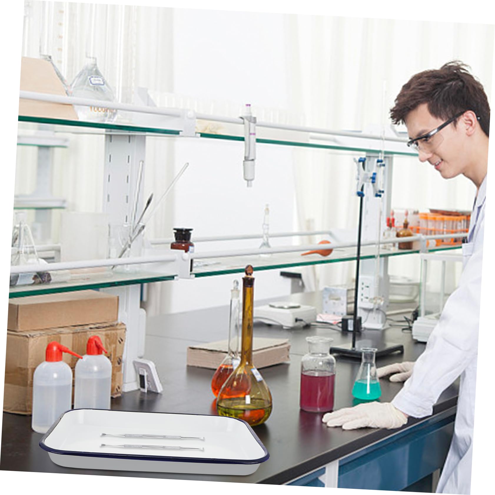 Vassoio Capacità Bianco Quadrato per Grande Smaltato Laboratorio