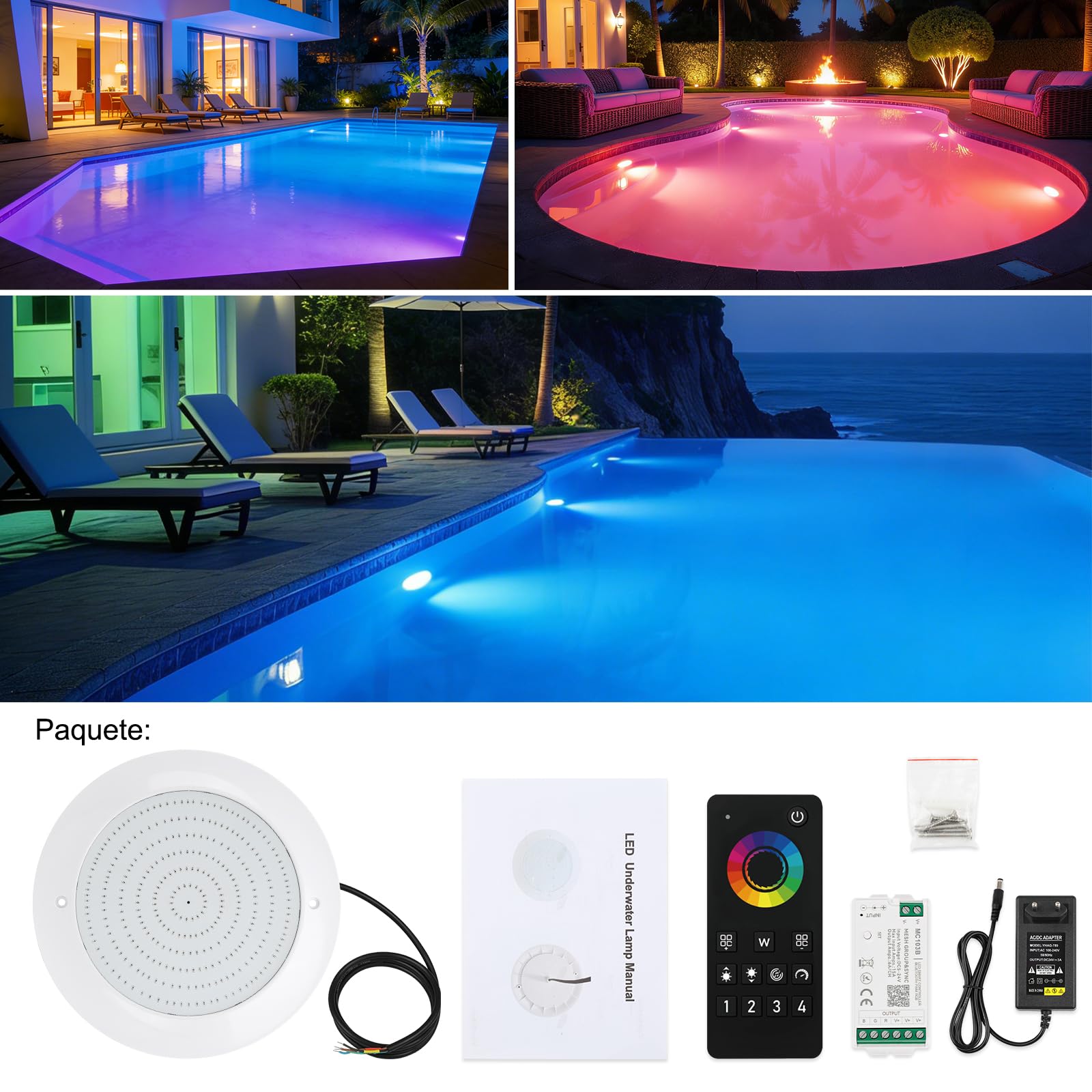 COOLWEST Foco LED Piscina Relleno de Resin, 32W RGBW Lámpara Piscina para Superficie Extraplano, Luces Piscina LED Multicolor con Control APP/Remoto, IP68 Impermeable, 24V DC, Regulable