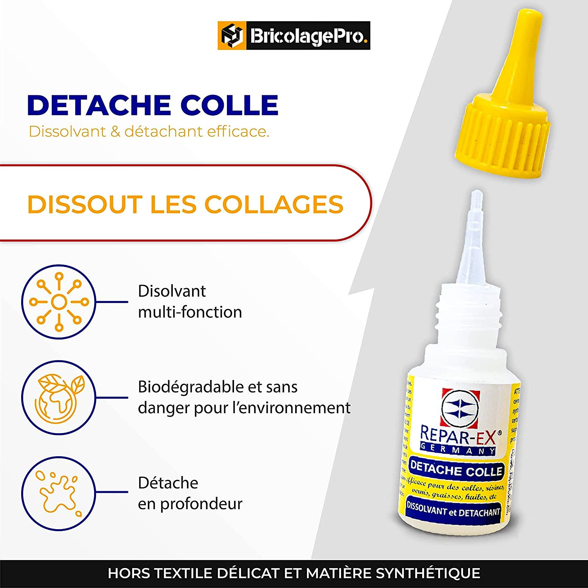 BRICOLAGEPRO - Lot de Colle Repar-ex 20g, de Poudre d'Assemblage 30g et de Détache Colle 20ml - Tous Supports